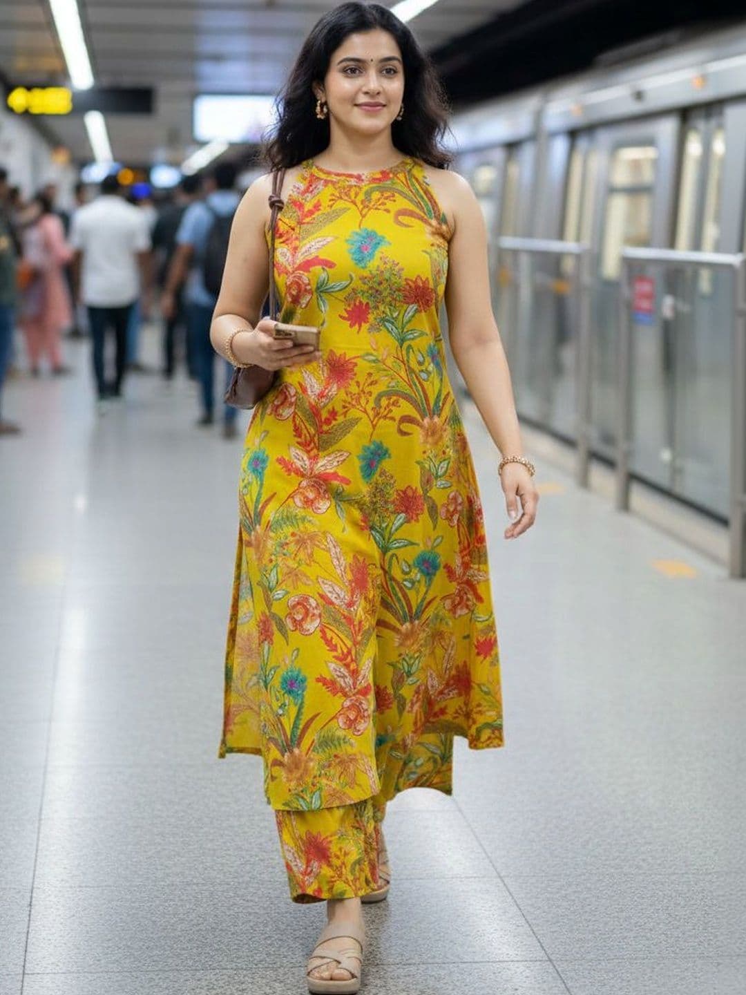 Keitra Women Floral Printed Regular Pure Cotton Kurta with Trousers - view 1