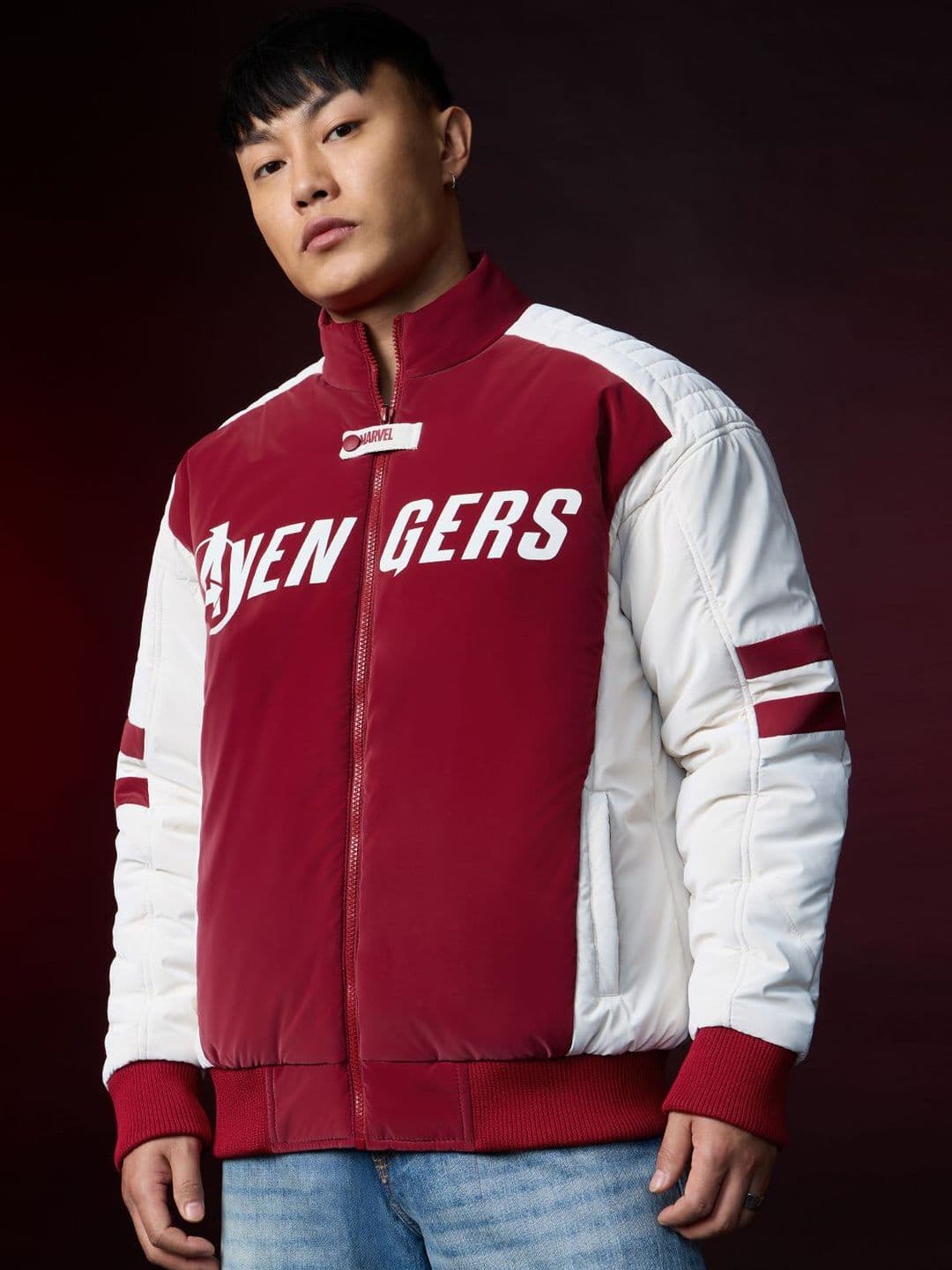 The Souled Store Men Regular Fit Avengers Printed Red Puffer Jackets - view 1