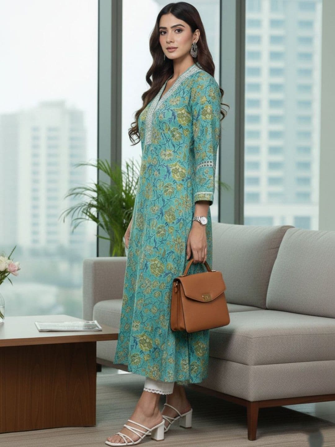 Varanga Women Floral Printed Thread Work Floral Kurta - view 1