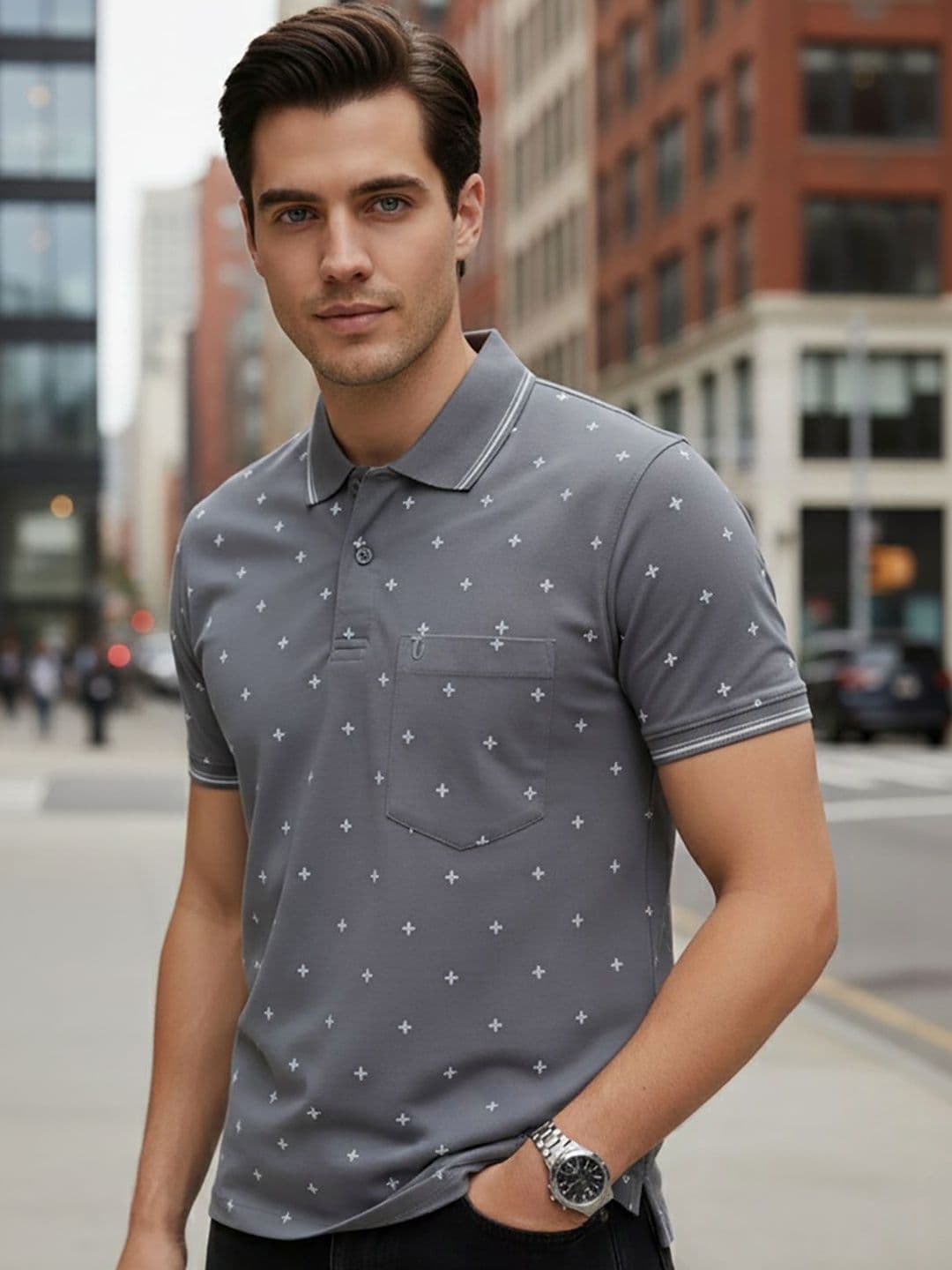 UNIBERRY JEANS Men Printed Polo Collar Pockets T-shirt - view 1
