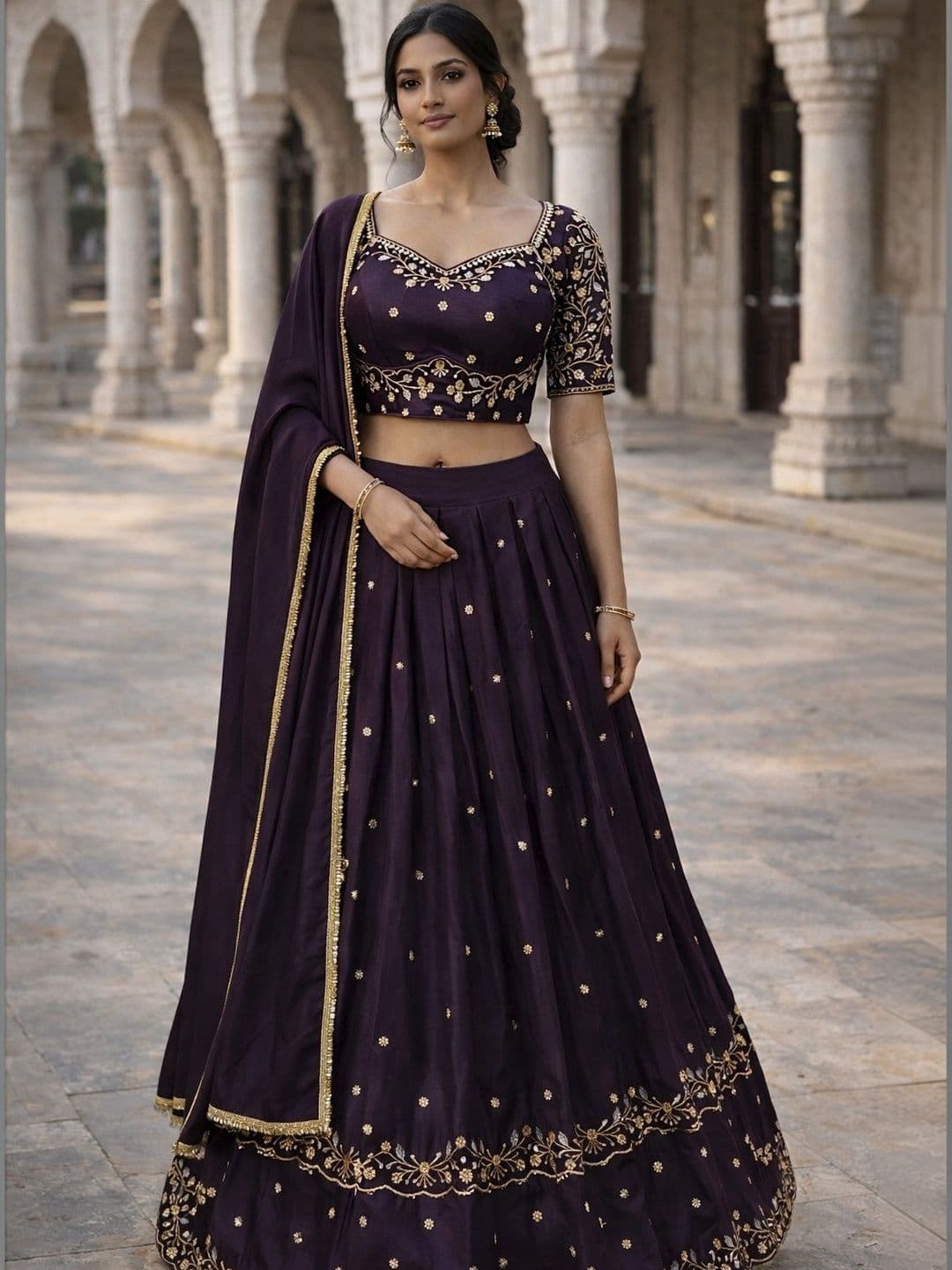 NANCY DESIGNER Embroidered Ready to Wear Lehenga & Semi-Stitched Blouse With Dupatta - view 1