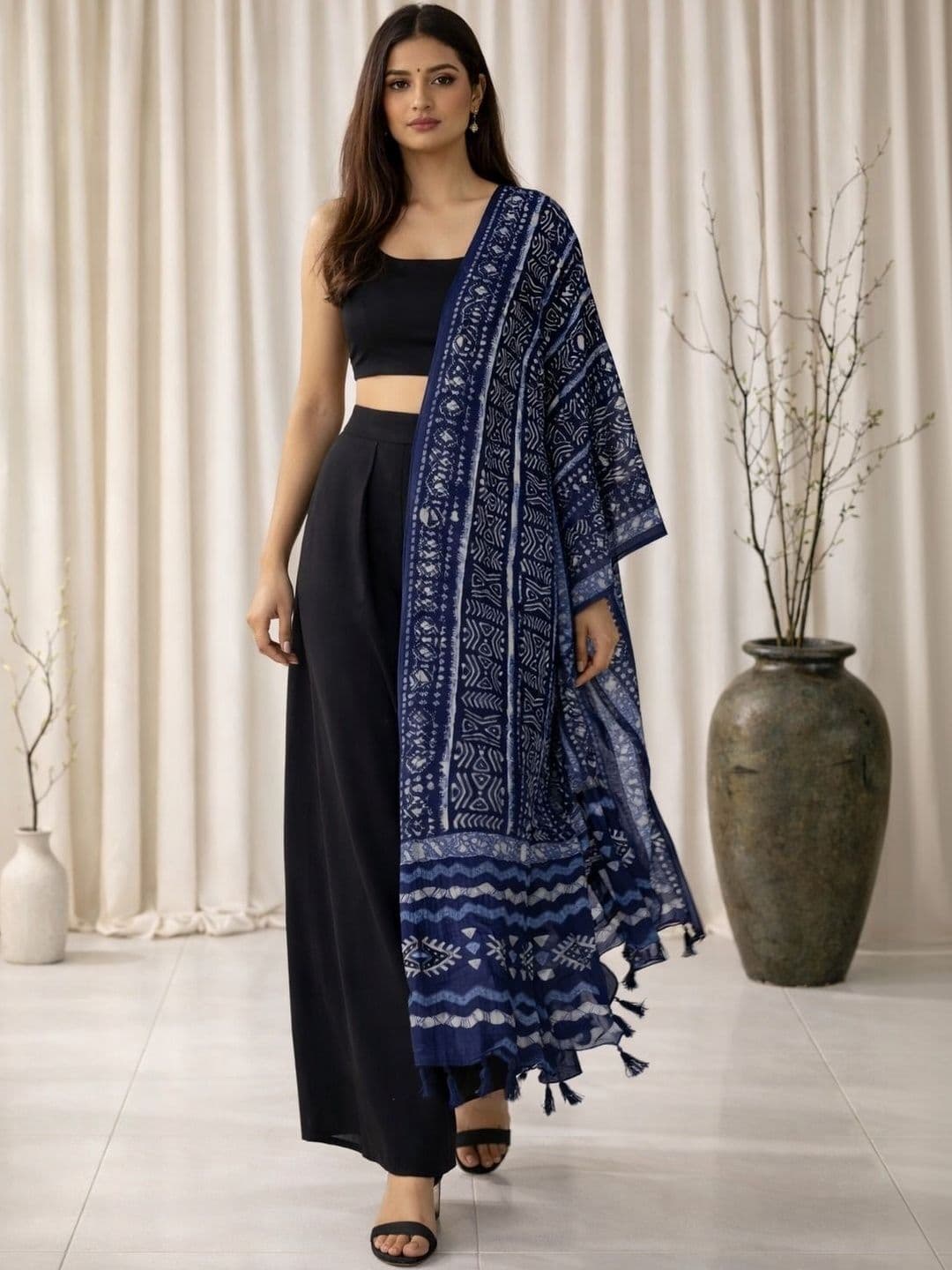 YUGAVEERAA Ethnic Motifs Printed Block Print Dupatta - view 1