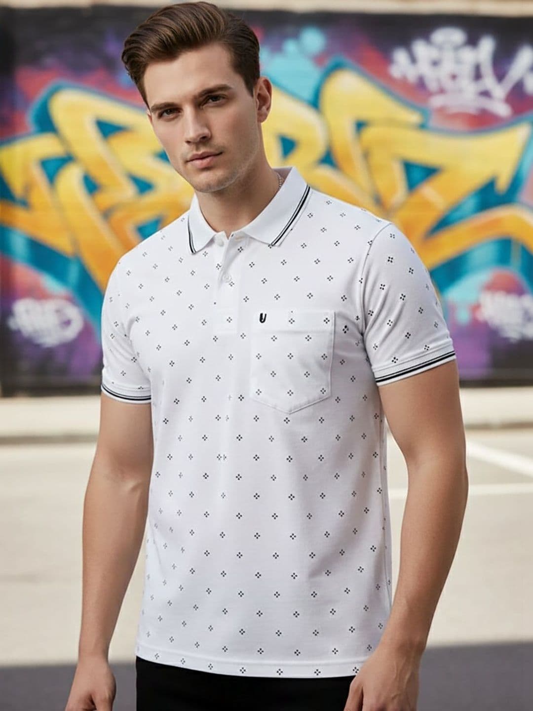 UNIBERRY JEANS Men Printed Polo Collar Pockets T-shirt - view 1