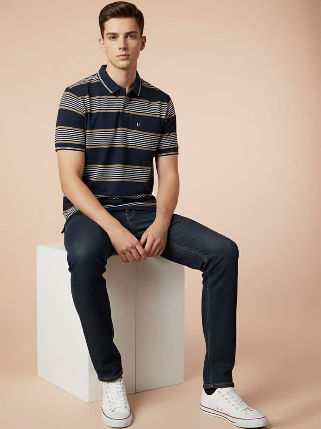 UNIBERRY JEANS Men Striped Polo Collar Pockets T-shirt - view 1