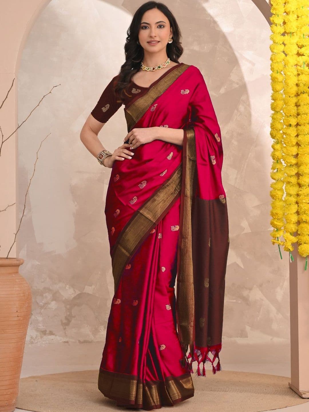 HERE&NOW Woven Design Zari Silk Cotton Paithani Saree - view 1