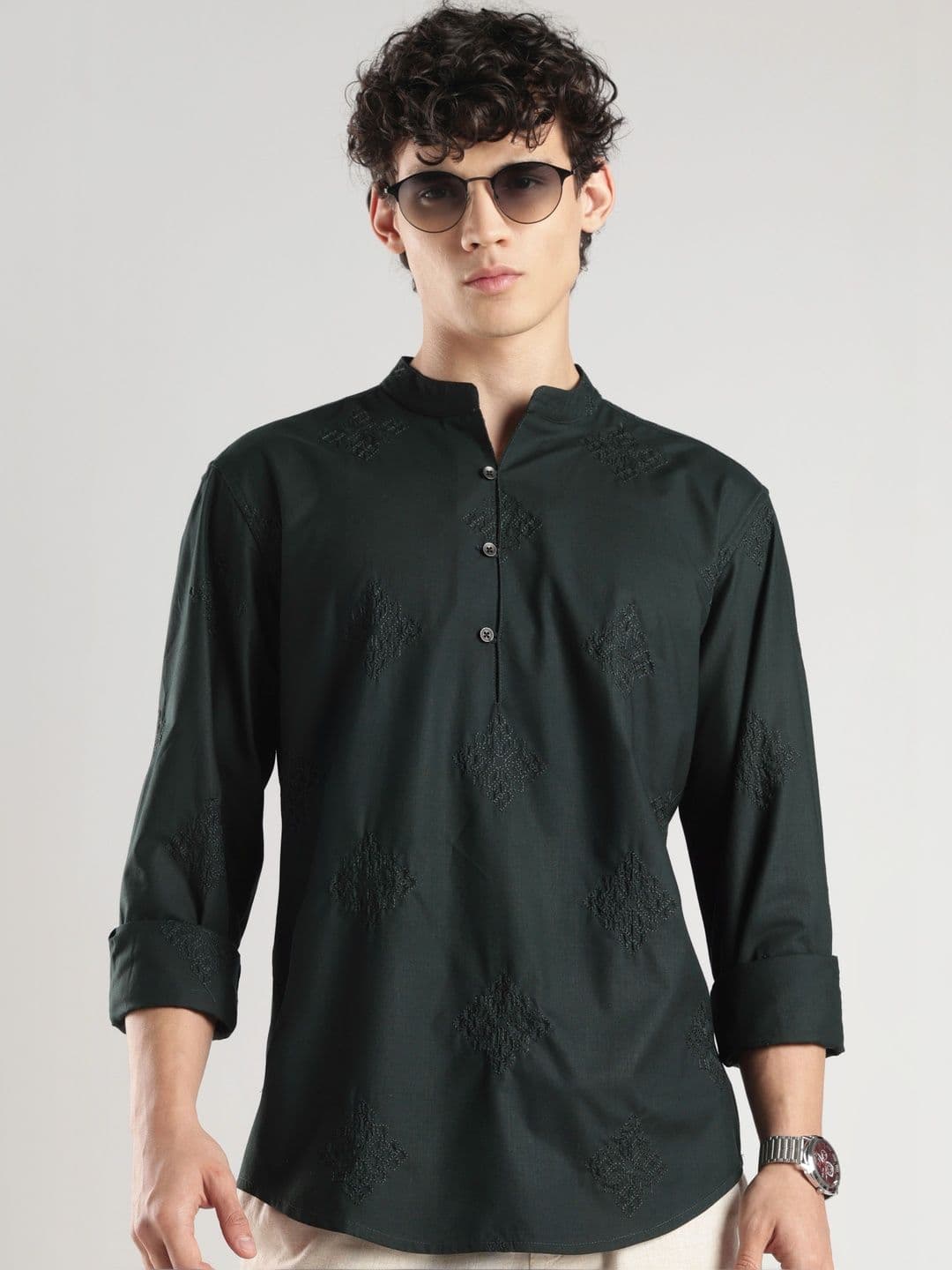 HERE&NOW Men Embroidered Thread Work Pathani Kurta - view 1