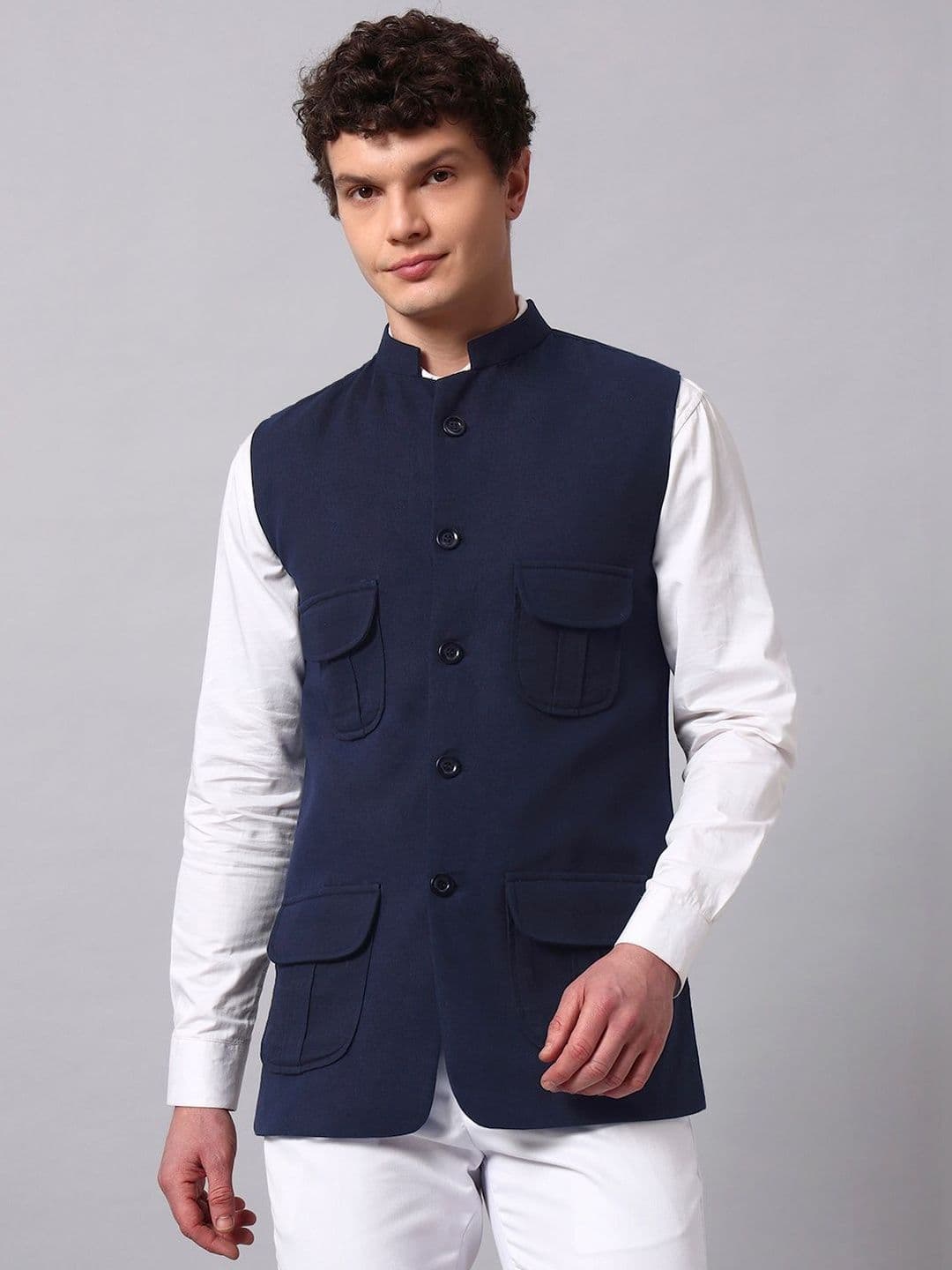 NATURE CRAFT Woven Mandarin Collar Nehru Jackets - view 1