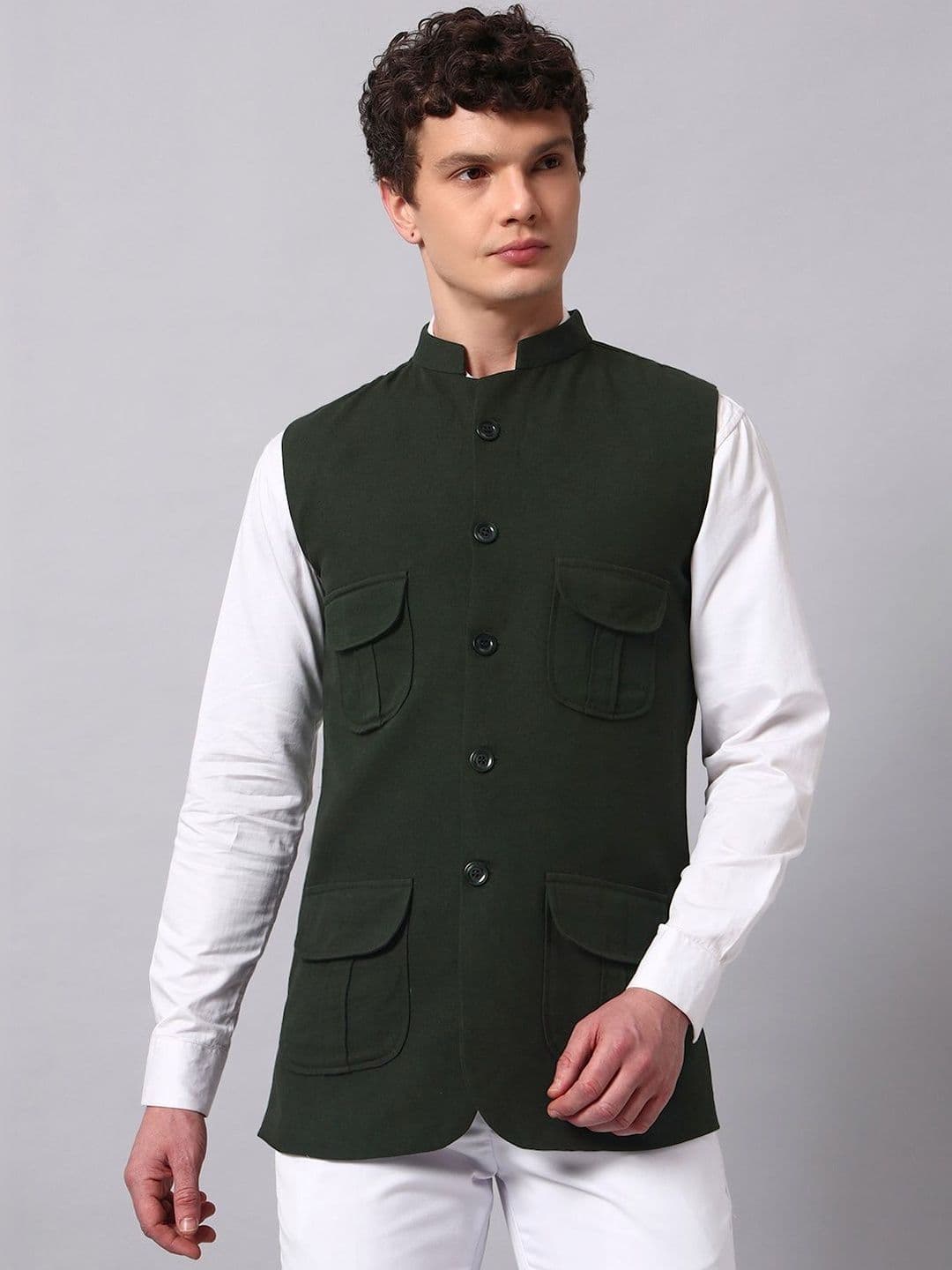 NATURE CRAFT Woven Mandarin Collar Nehru Jackets - view 1
