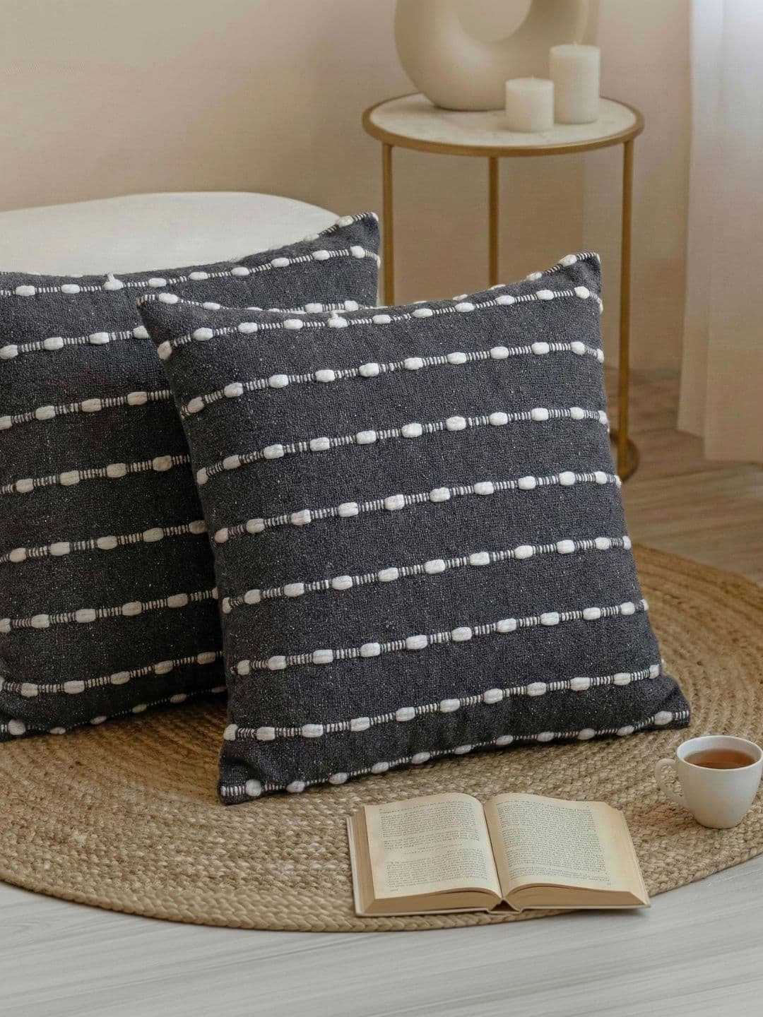DMAASA Black & White Set of 2 Striped Square Cushion Covers - view 1