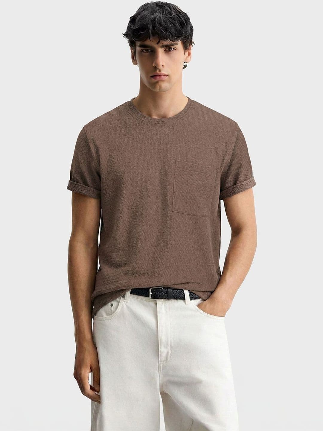 The Indian Garage Co Men Roll-Up Sleeves Pockets Boxy T-shirt - view 1