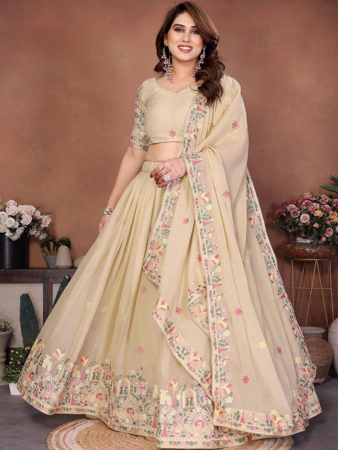 VAIRAGEE Embroidered Thread Work Semi-Stitched Lehenga & Blouse With Dupatta - view 1
