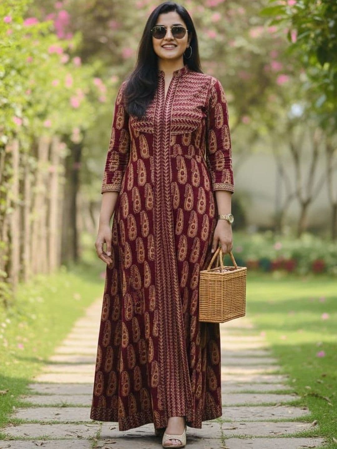 DSS FASHION Maroon Ethnic Motif Anarkali Dress - view 1