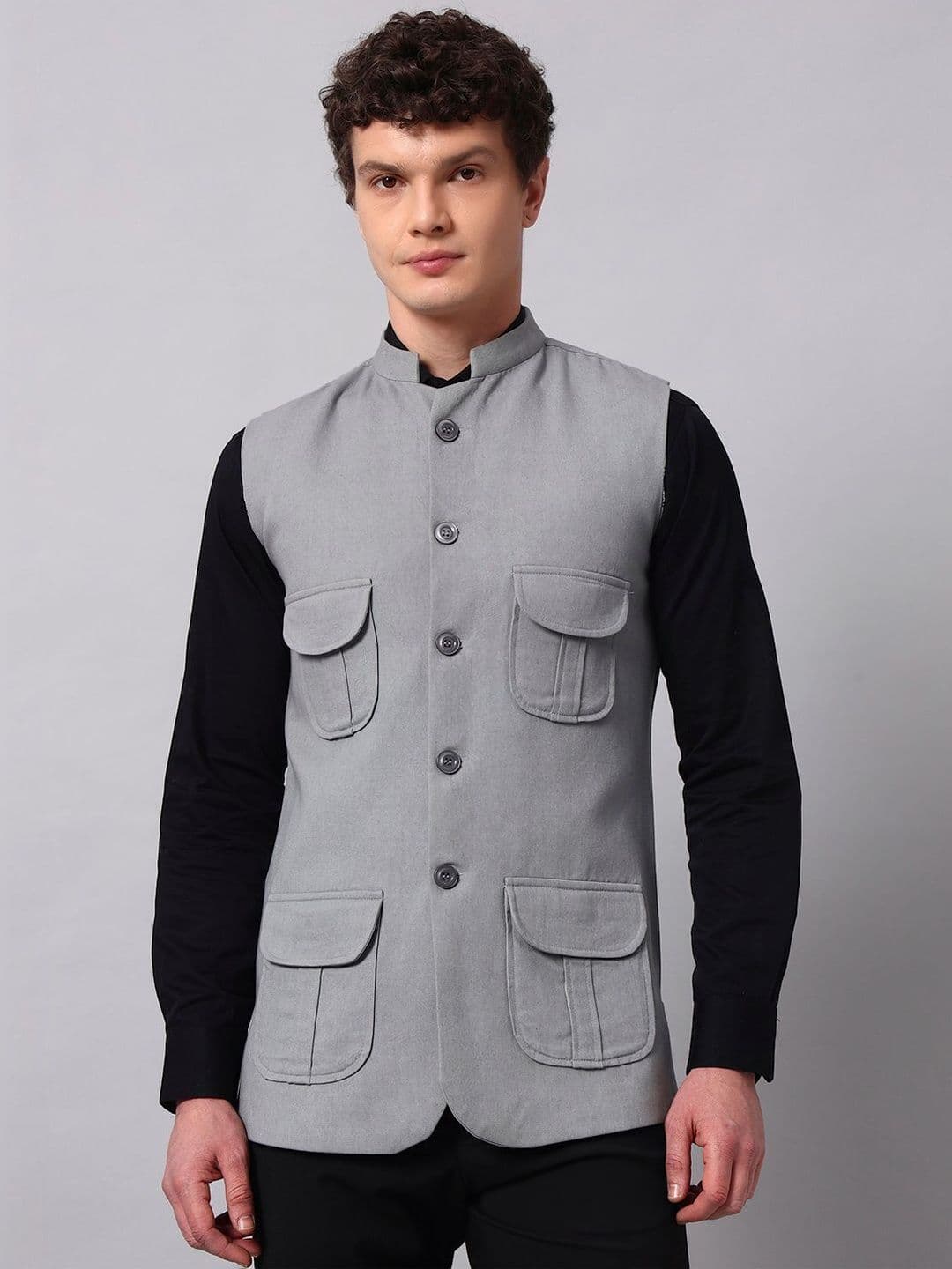 NATURE CRAFT Woven Mandarain Collar Nehru Jackets - view 1