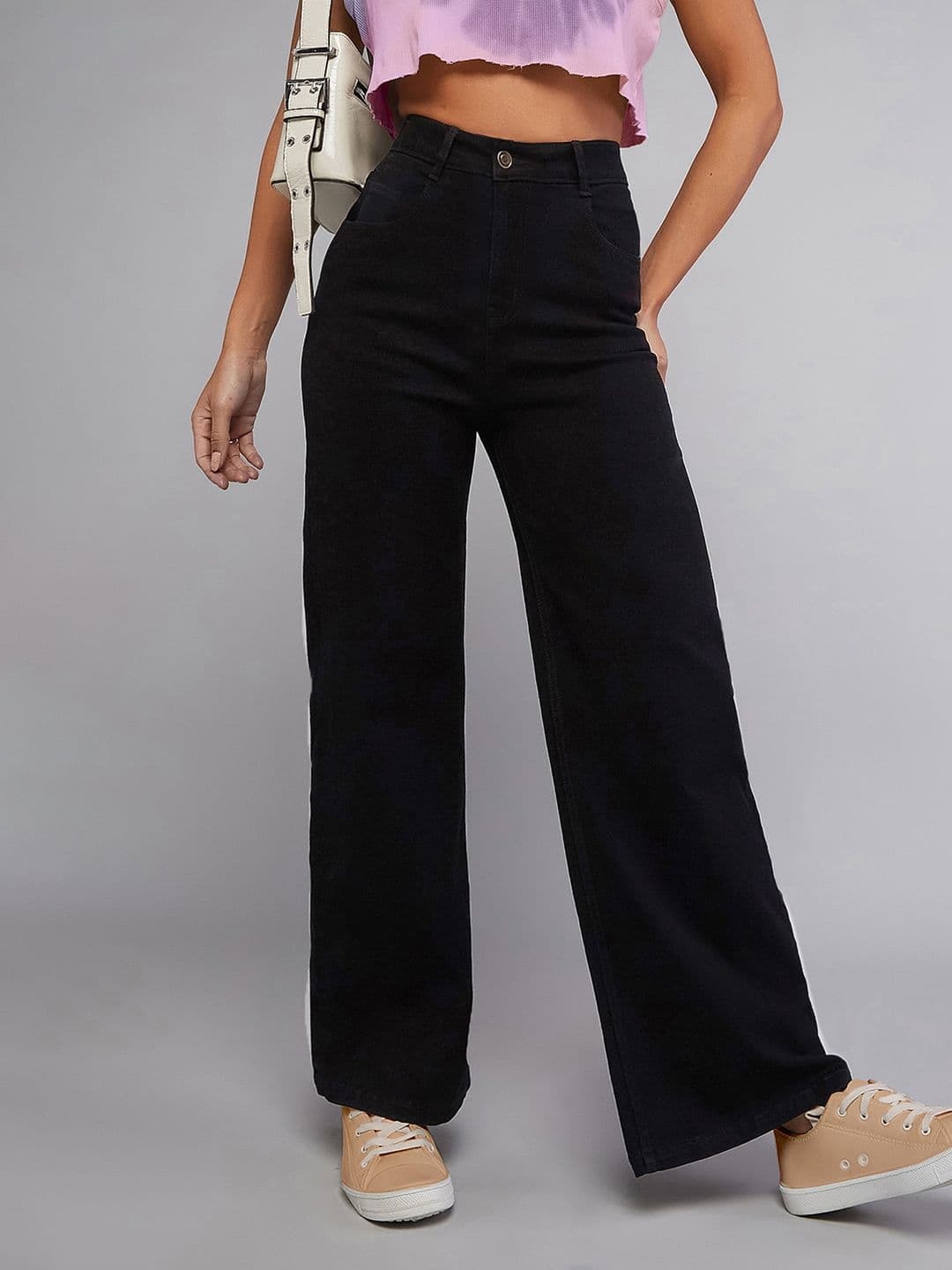 DOLCE CRUDO Women Wide Leg High Rise Clean Look Stretchable Denim Jeans - view 1