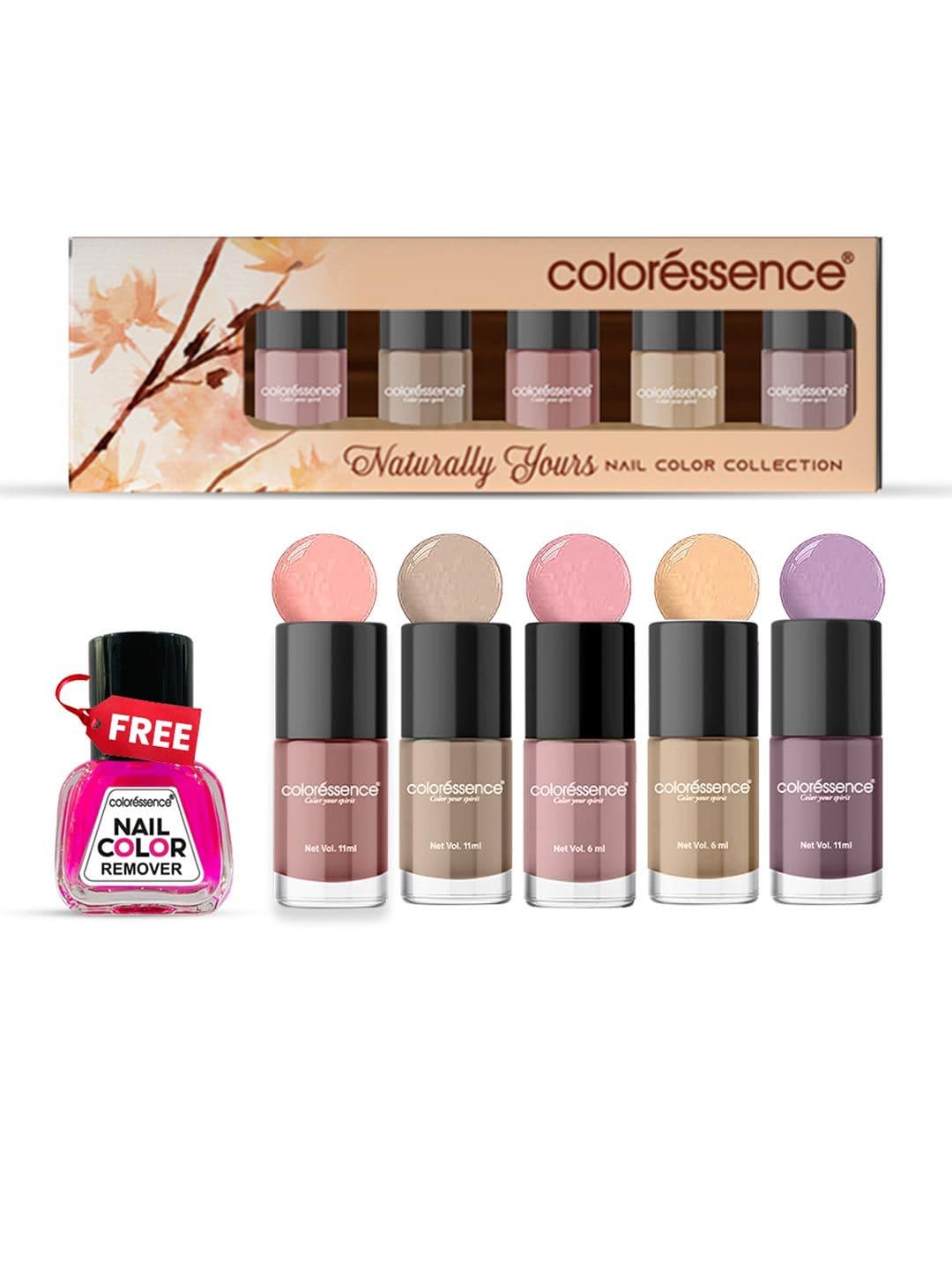 Coloressence Set Of 5 Naturally Yours Quick Dry Nail Paint With Remover - 6 ml Each - view 1