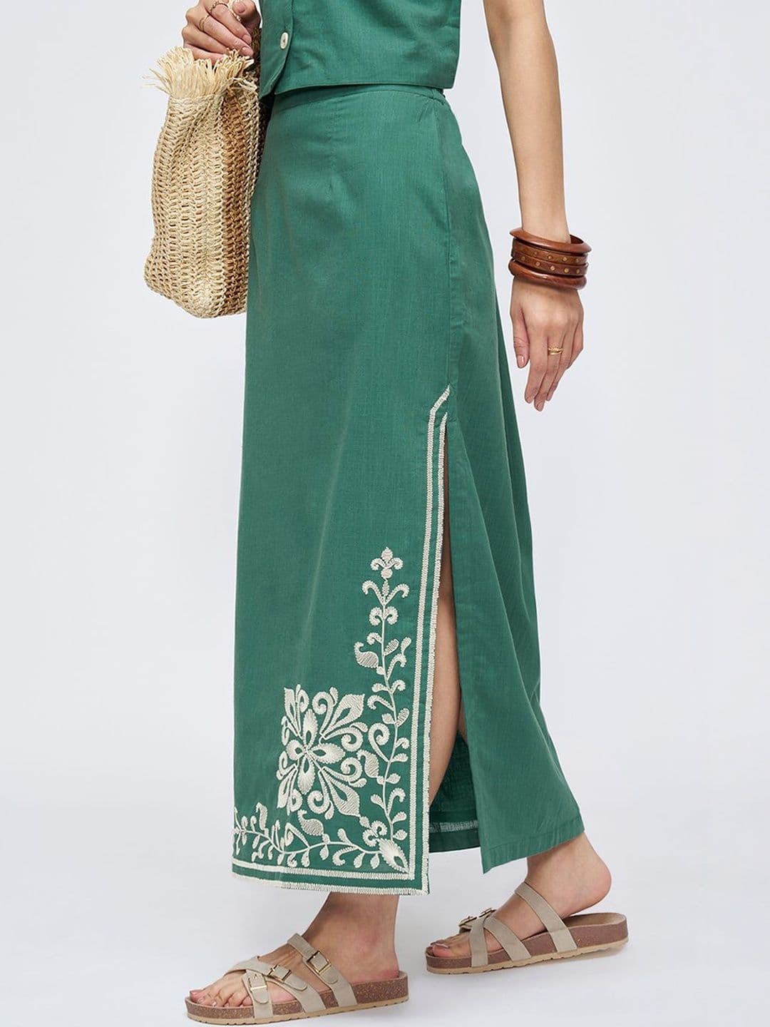 AKKRITI BY PANTALOONS Self Design Pure Cotton A-Line Maxi Skirts - view 1