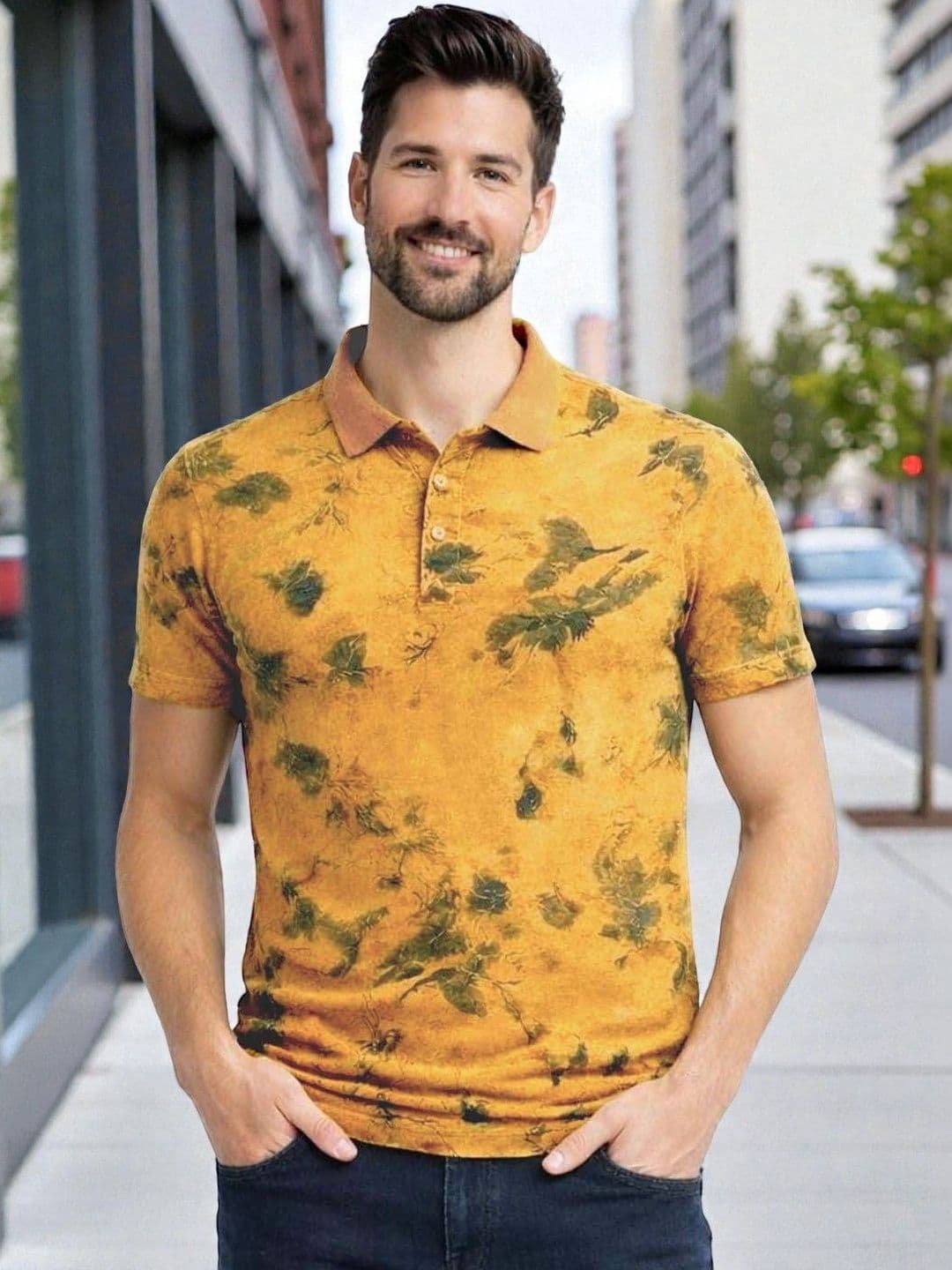 Kryptic Men Overdyed Pure Cotton Floral Printed Polo Collar T-shirt - view 1