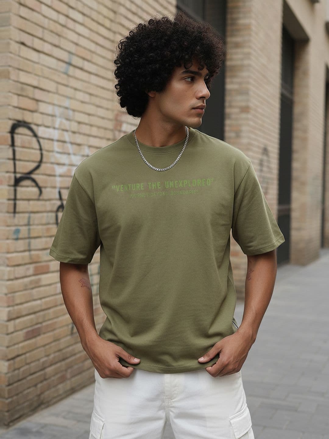 The Roadster Life Co. Typography Printed Drop-Shoulder Sleeves Pure Cotton Relaxed T-shirt - view 1