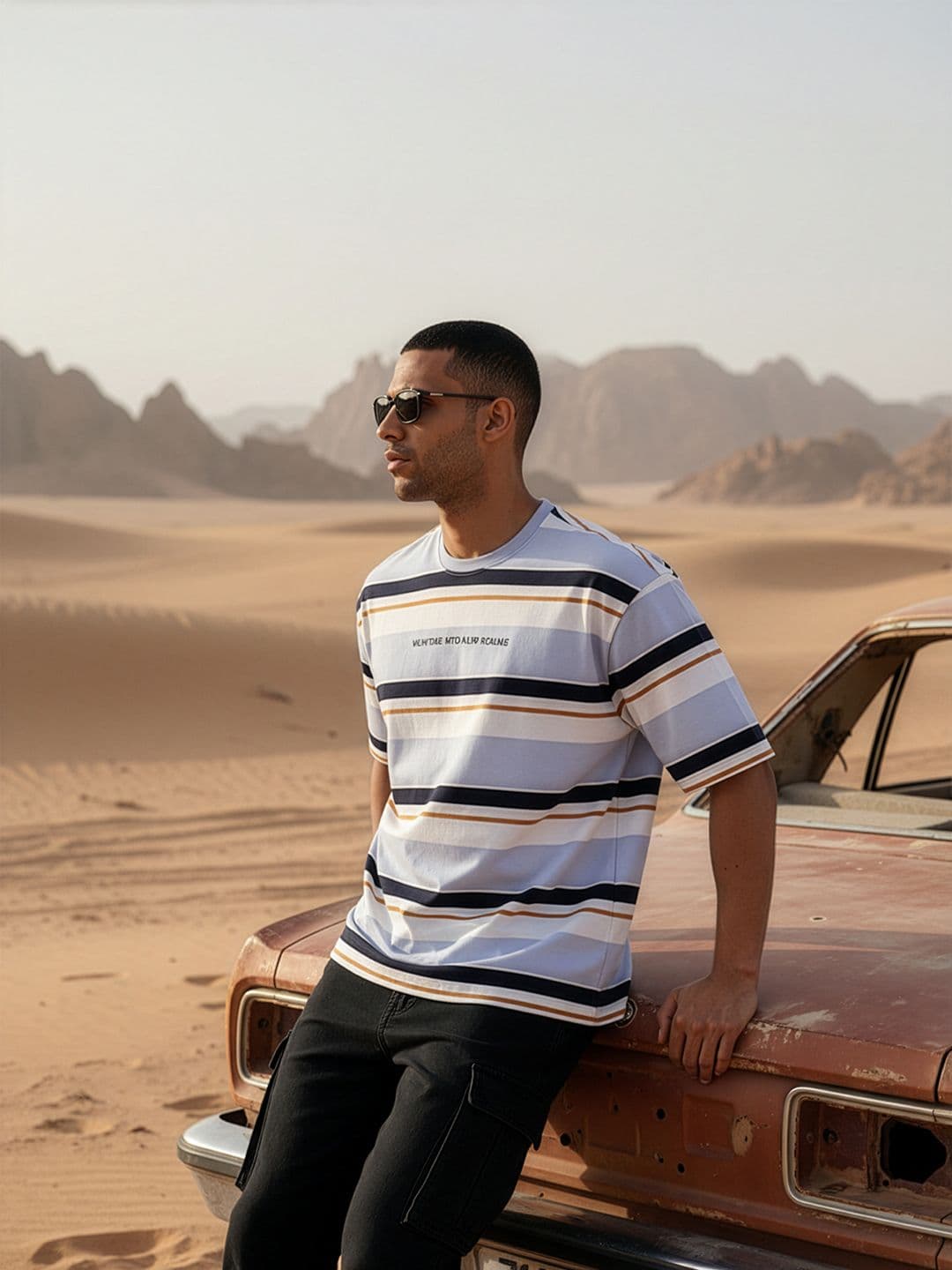 The Roadster Life Co. Striped Drop-Shoulder Sleeves Relaxed T-shirt - view 1
