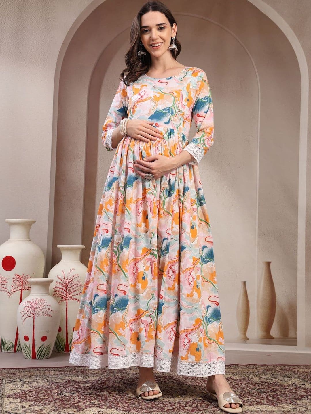 Pristyle Women Printed Thread Work Maternity Anarkali Kurta - view 1