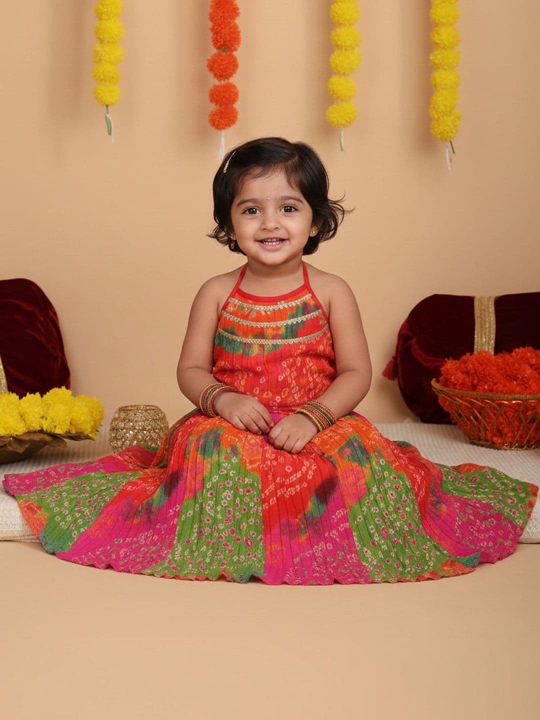 Sangria Girls Printed Cotton Round Neck Flared Lehenga Choli - view 1
