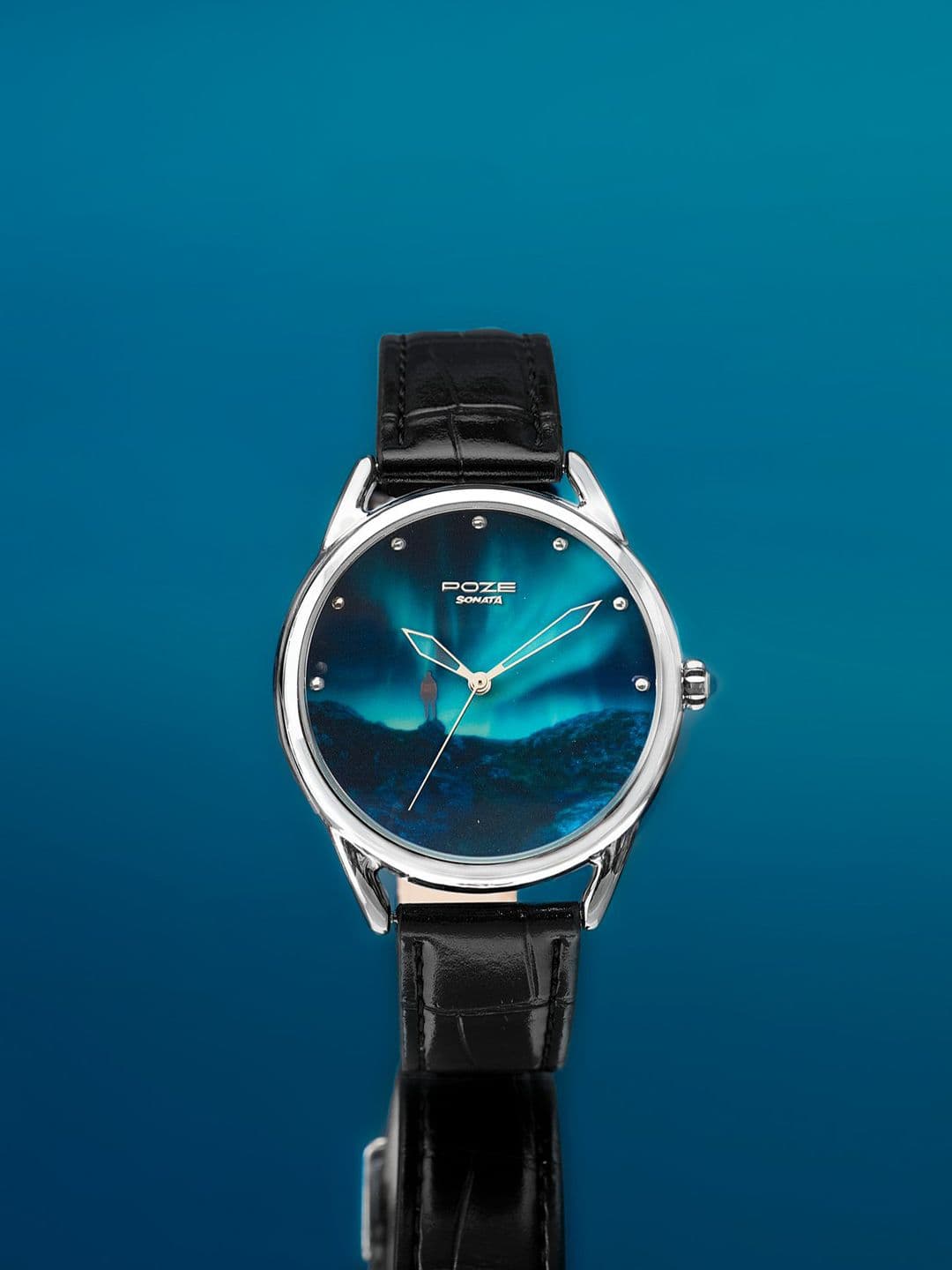 Sonata Unisex Northern Lights inspired Poze Quartz Analog Blue Dial Watch - SP70100SL02W - view 1