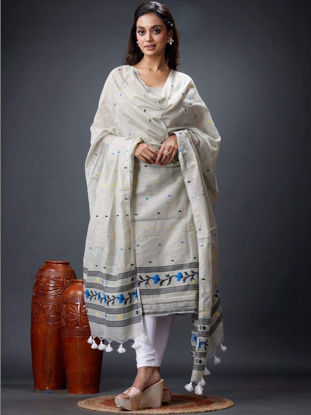 oishani saree ghor Embroidered Pure Cotton Unstitched Dress Material - view 1