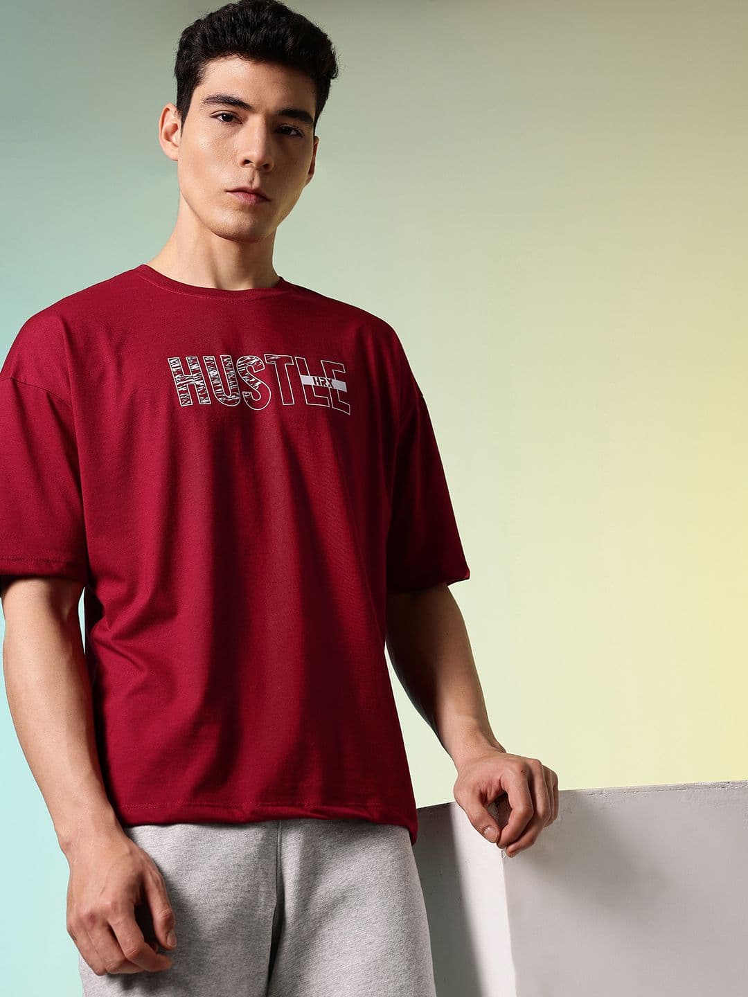 HRX by Hrithik Roshan Typography Printed Pure Cotton Oversized T-shirt - view 1