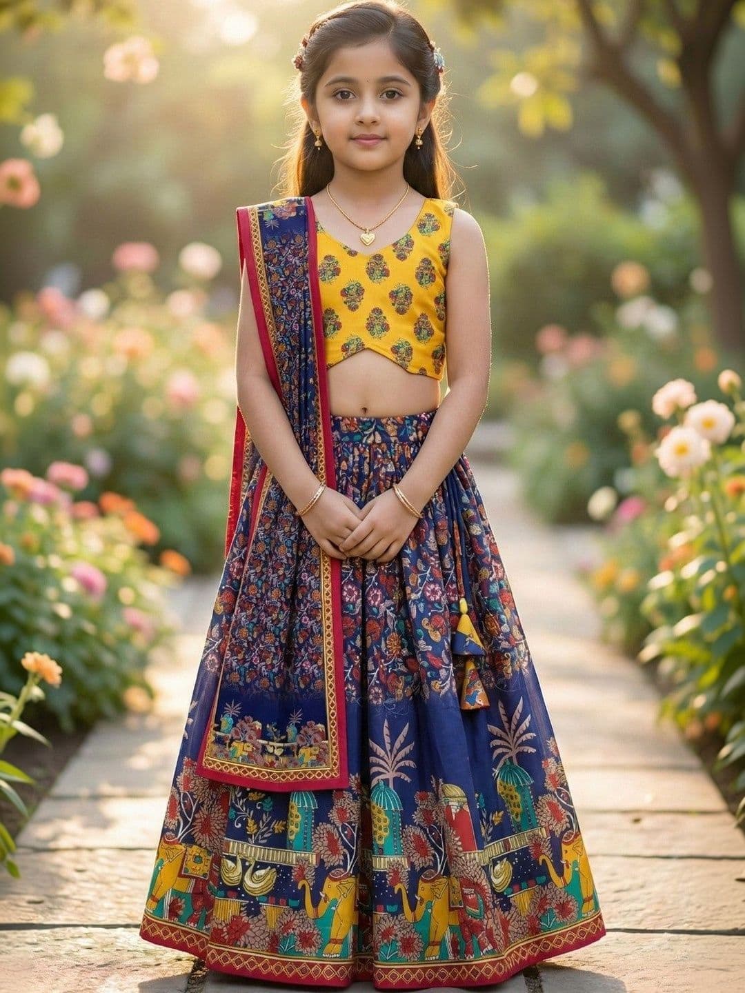 BAESD Girls Printed Ready to Wear Lehenga & Blouse With Dupatta - view 1