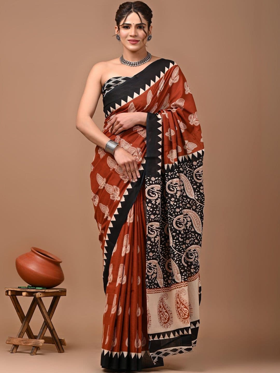 HERE&NOW Paisley Pure Cotton Ikat Saree - view 1