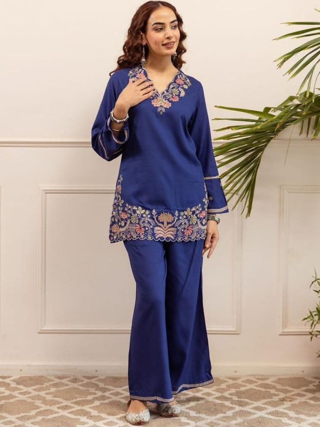 NayiNazar Cotton Embroidered Tunic with Trousers - view 1