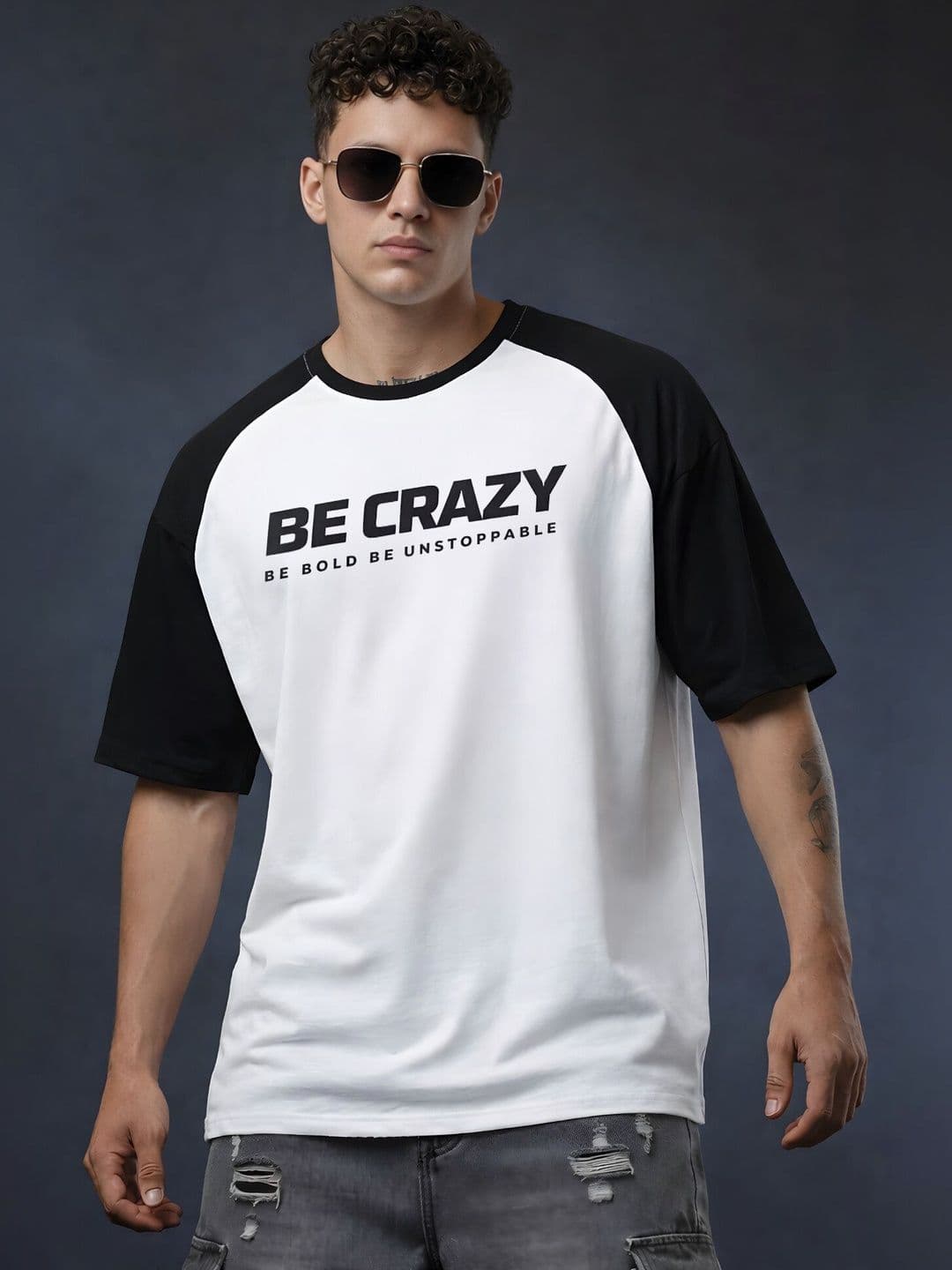 Be Crazy Men Typography Colourblocked T-shirt - view 1