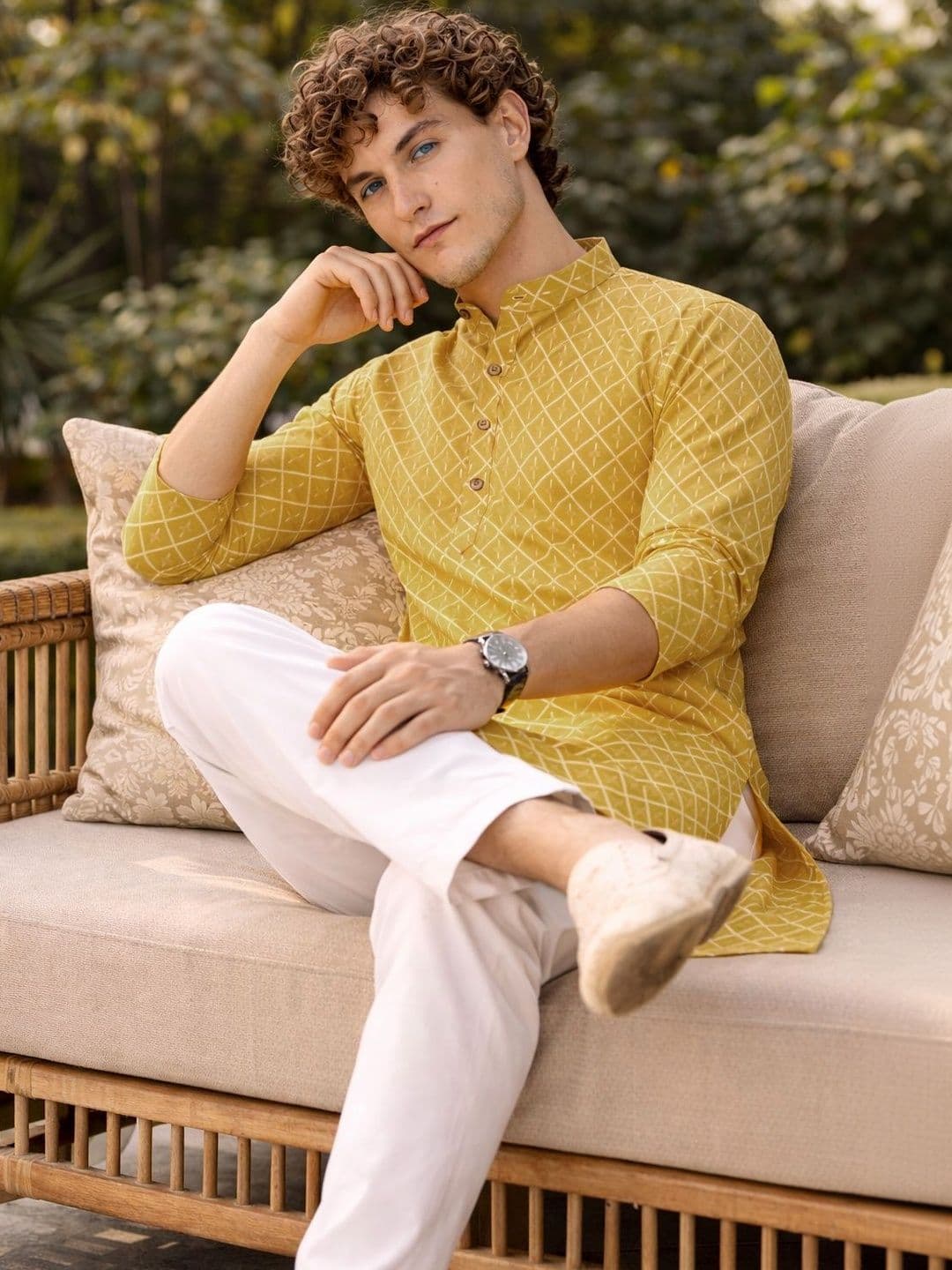 Anouk Men Geometric Printed Indie Prints Kurta - view 1