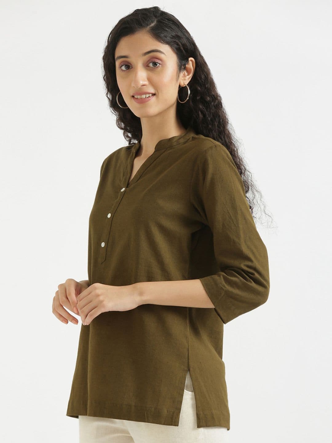 SAADAA Mandarin Collar Cotton Linen Straight Kurti - view 1