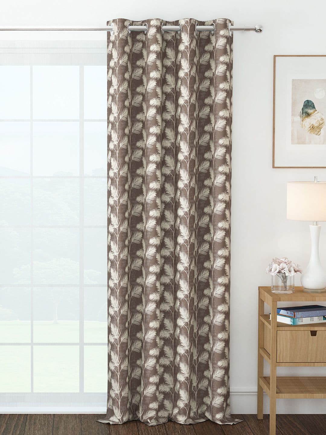 Story@home Azurio Brown & Beige Floral Room Darkening Printed Jacquard Long Door Curtain - view 1
