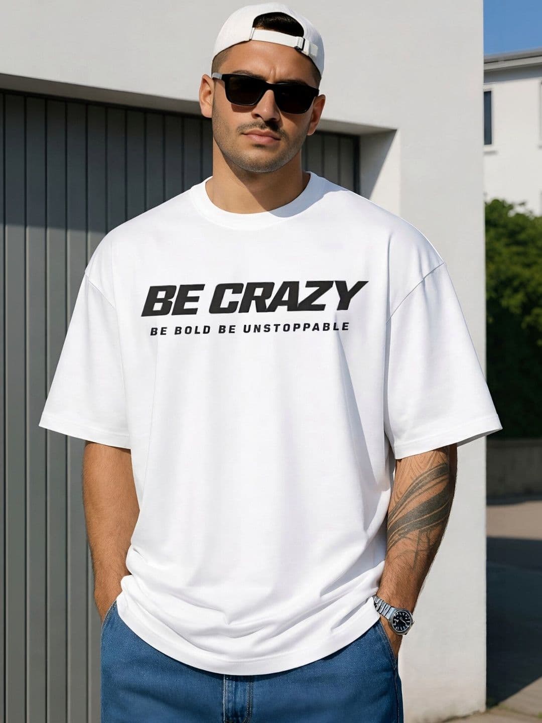 Be Crazy Men Typography Printed Drop-Shoulder Sleeves T-shirt - view 1