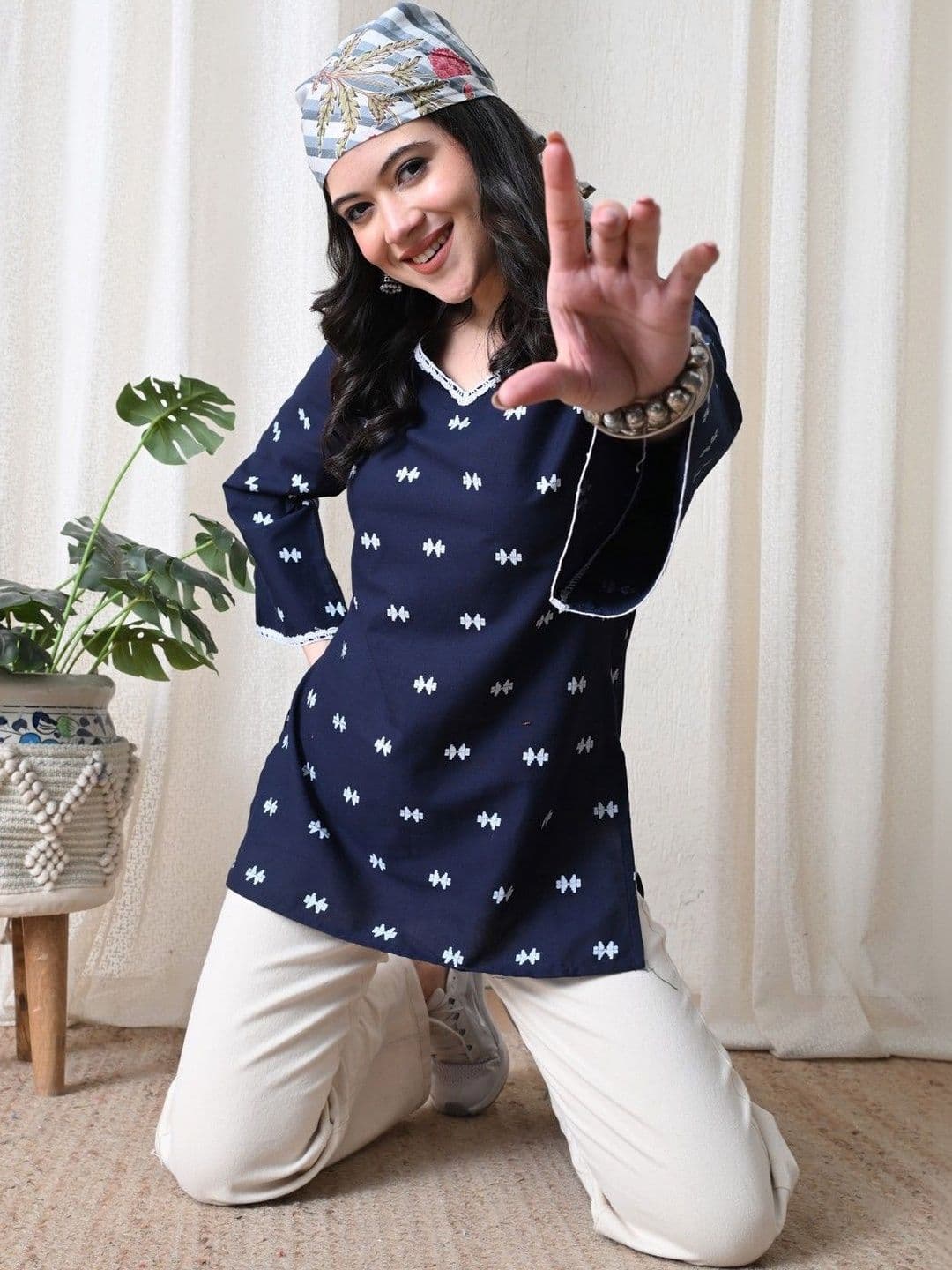 BKApparels Ethnic Motifs Printed V-Neck Pure Cotton Blend Kurti - view 1