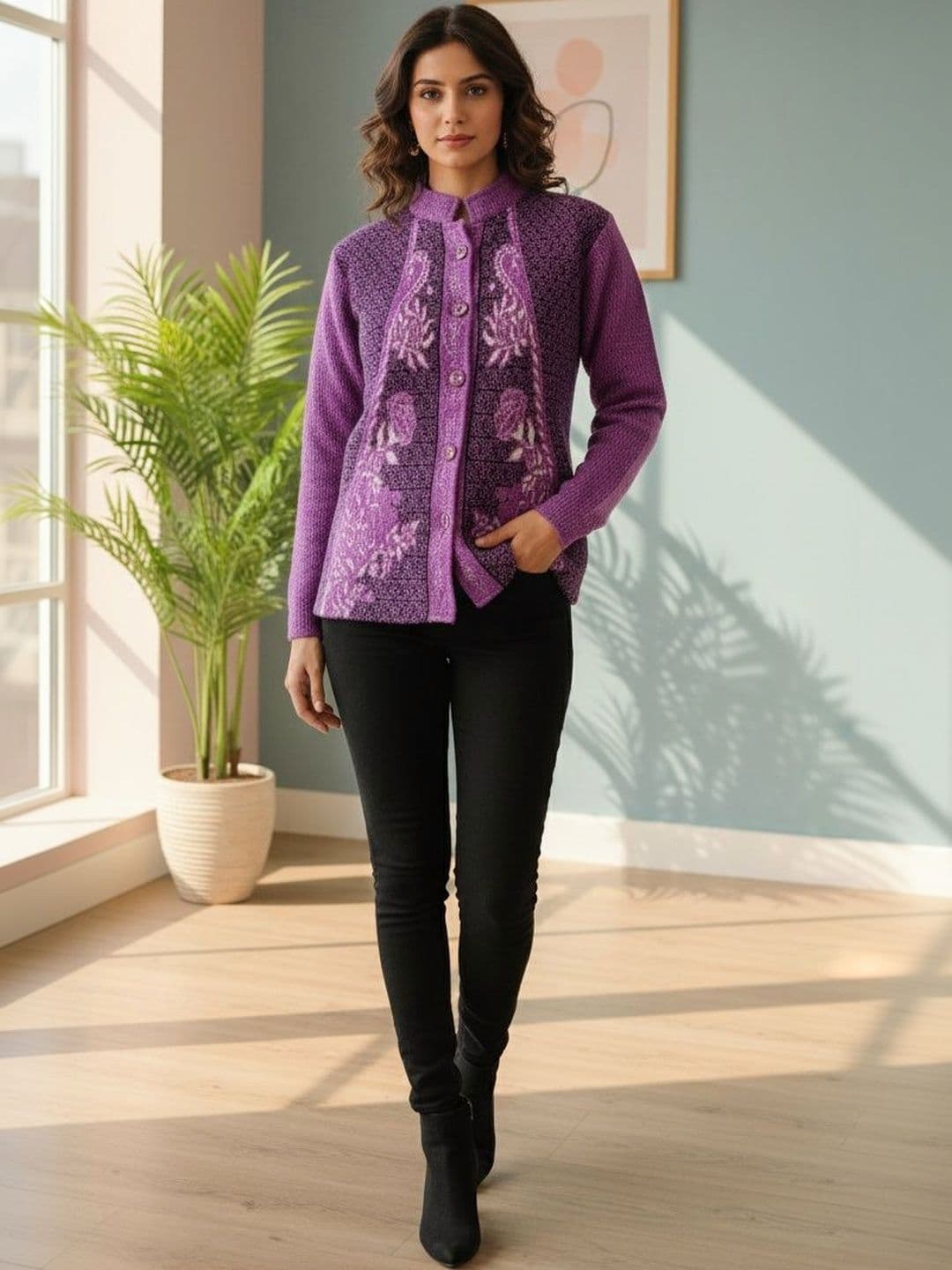 The Roadster Lifestyle Co Wool Mock Collar Ribbed Cardigan Sweaters - view 1