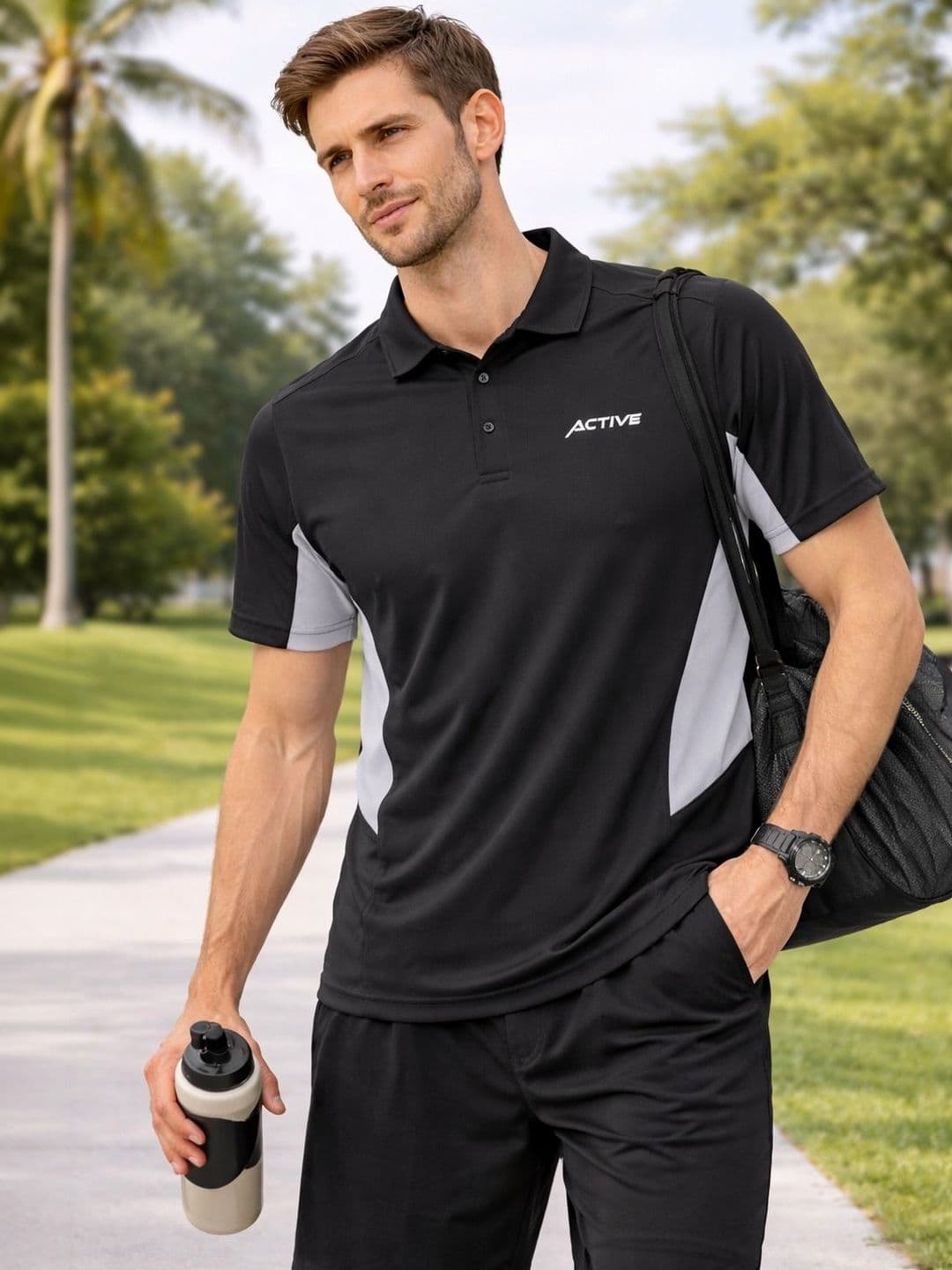 Raves Men Brand Logo Colourblocked Polo Collar Antimicrobial Cut Outs T-shirt - view 1