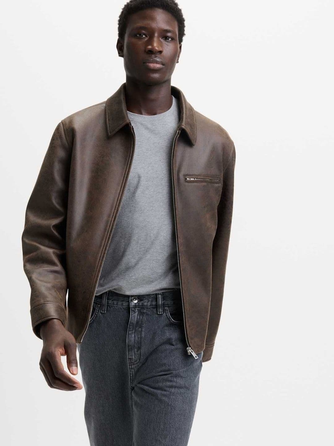 Marks & Spencer Distressed Faux Leather Harrington Jacket - view 1