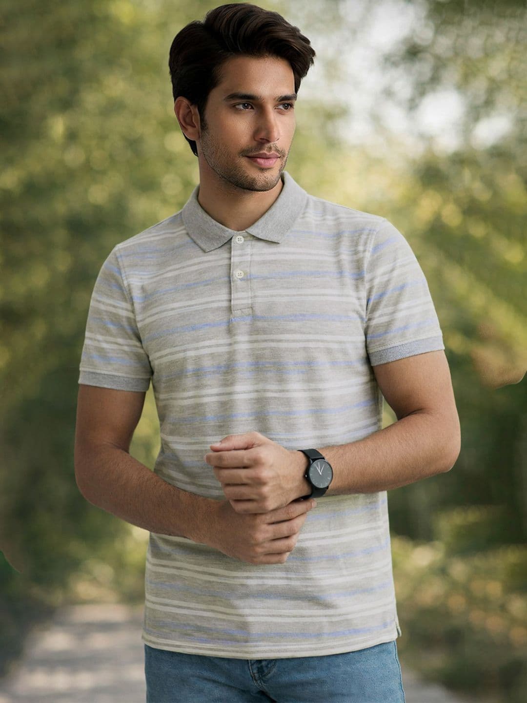 The Roadster Lifestyle Co Striped Cotton Polo T-shirt - view 1