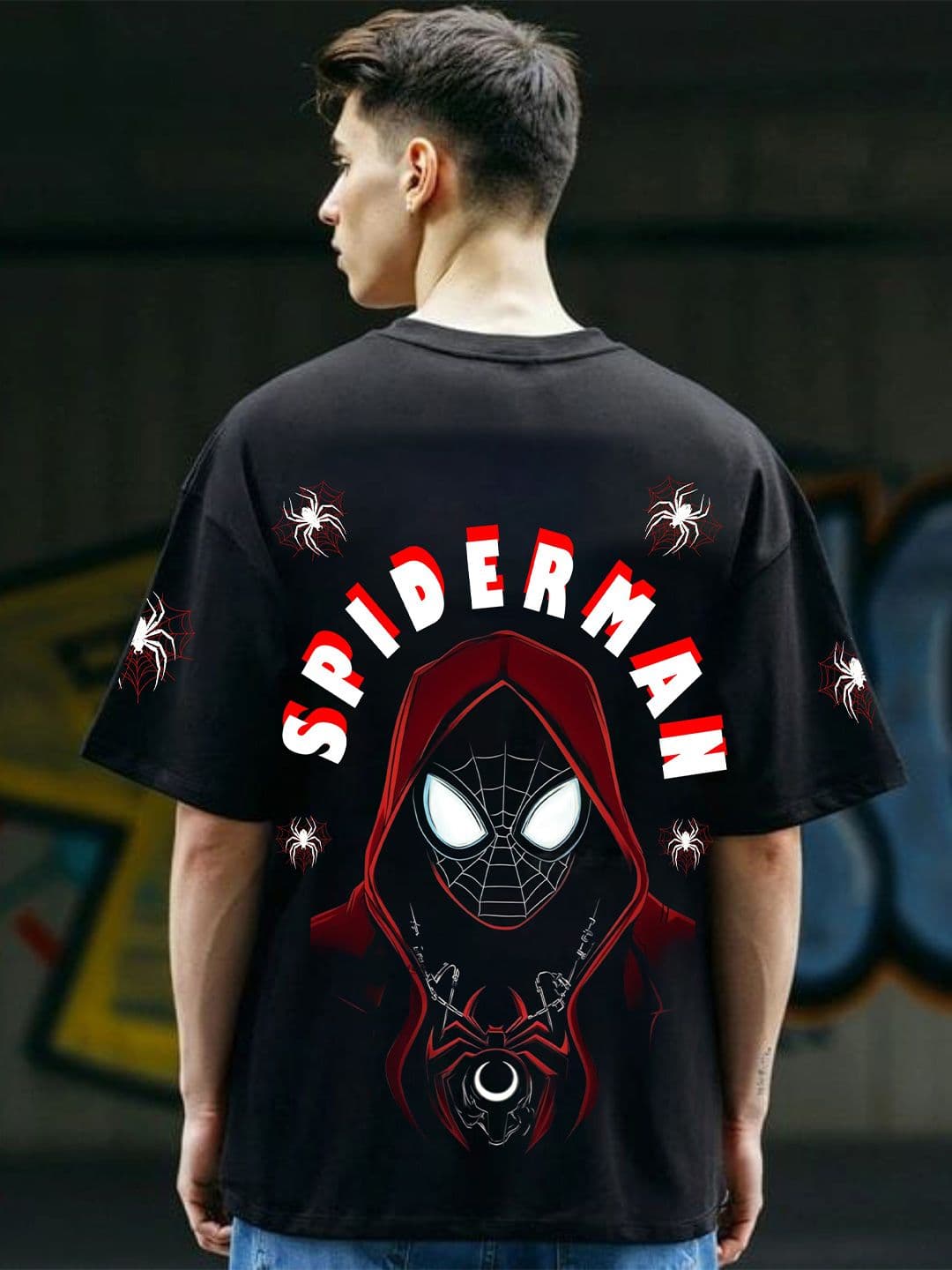 Uniplanet store Spider Eye Graphic Printed Round Neck Oversized Cotton T-shirt - view 1