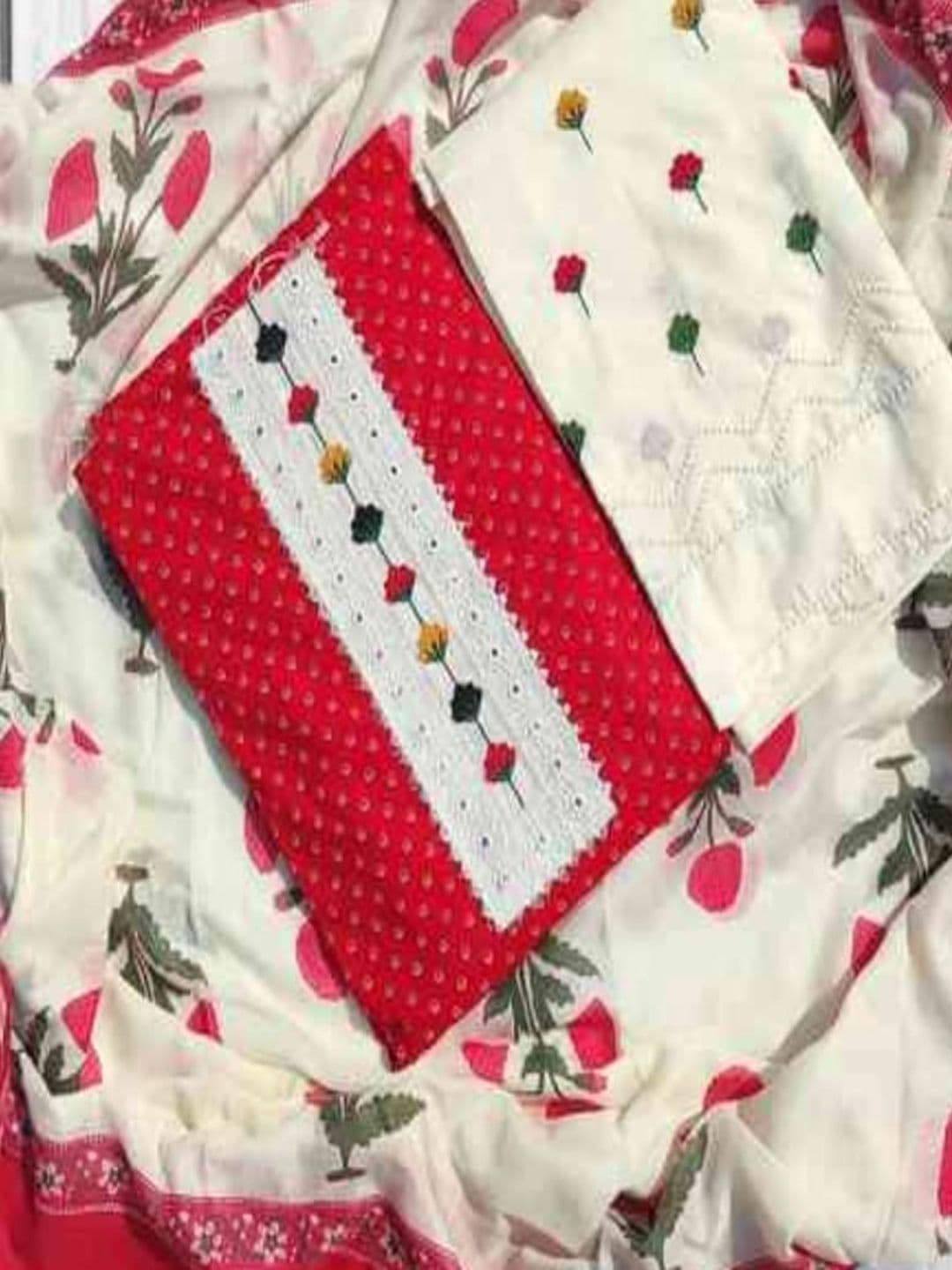 FAB JUNCTION Embroidered Pure Cotton Unstitched Dress Material - view 1