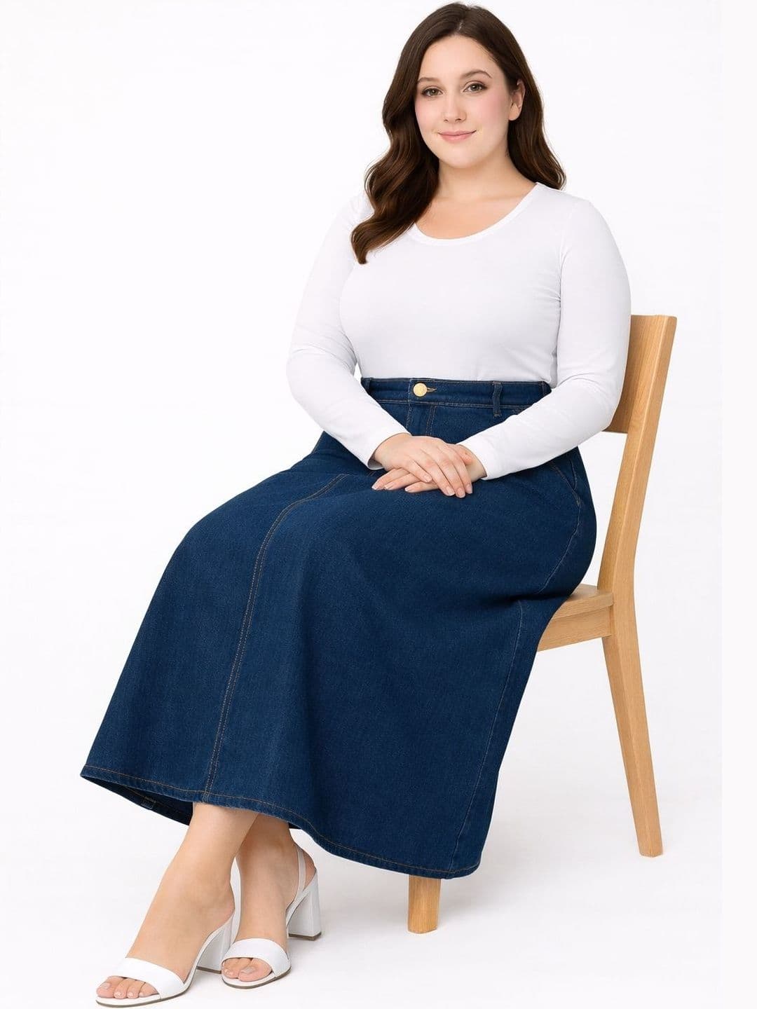 Tripursundari Fashion Denim Mid-Waist A-Line Maxi Skirt - view 1