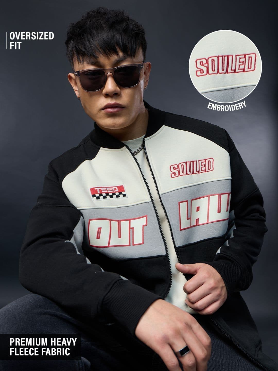 The Souled Store Mens Embroidered Black Varsity Jackets - view 1