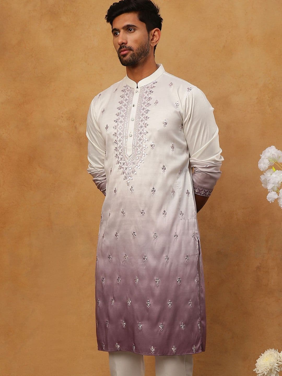 Jompers Men Floral Embroidered Chikankari Kurta - view 1
