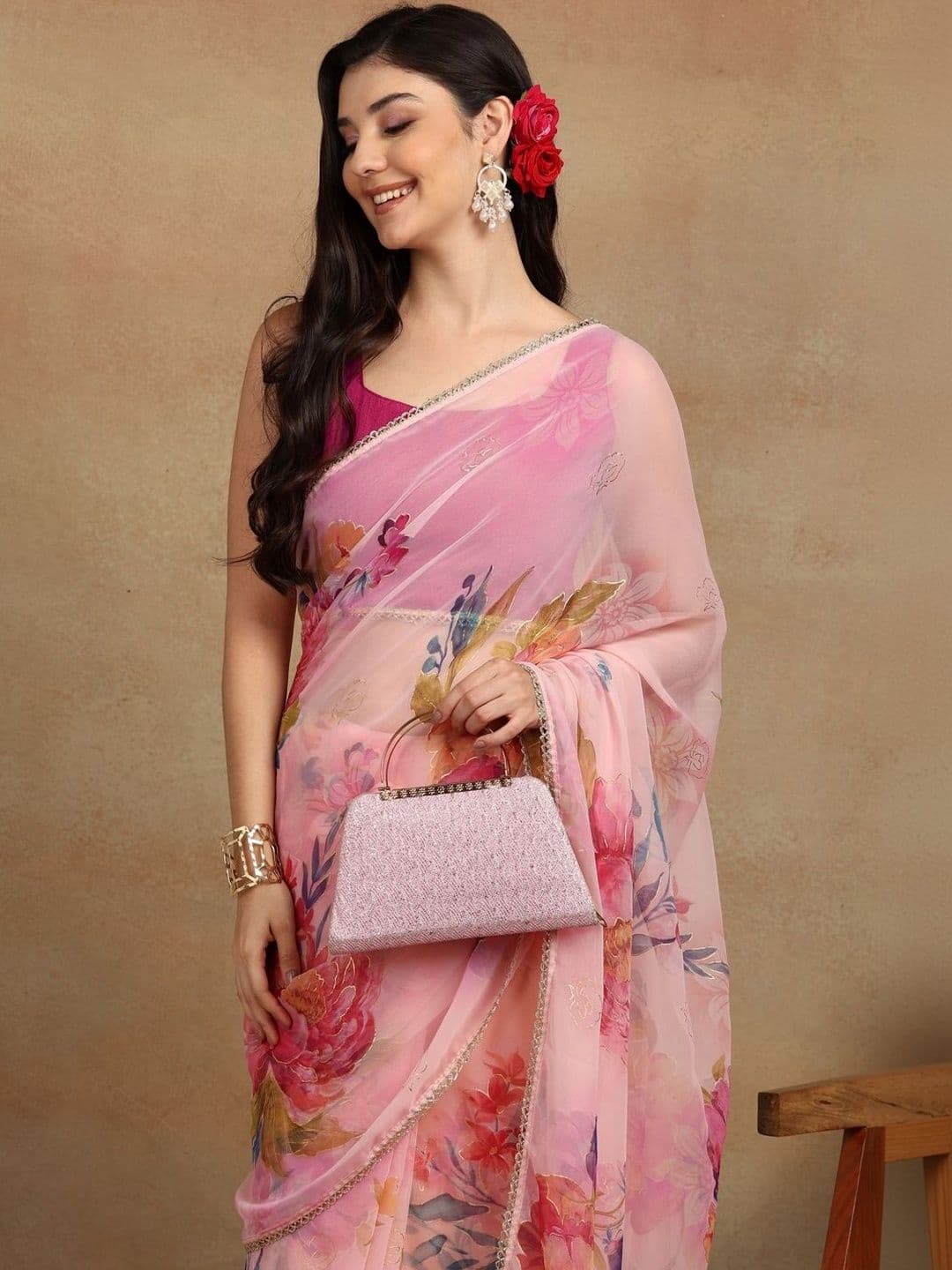 KALINI Floral Poly Georgette Saree - view 1