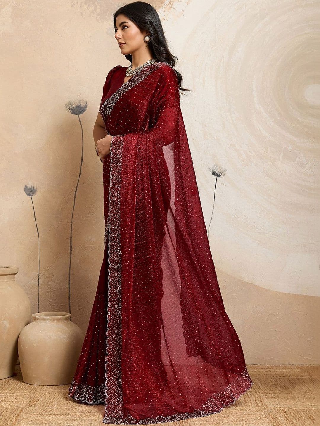 Urban Pallu Embellished Beads and Stones Organza Heavy Work Saree - view 1