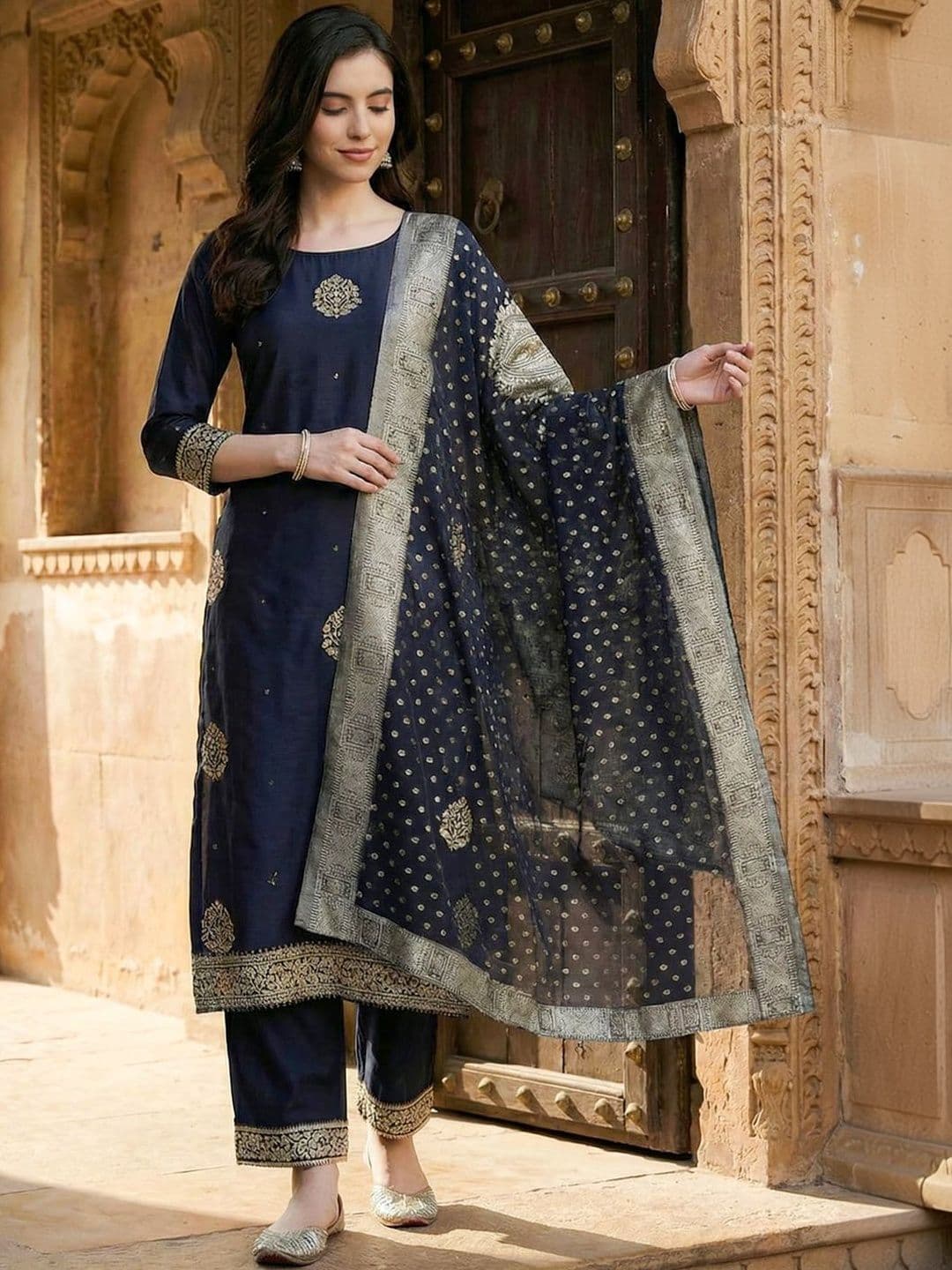Indo Era Paisley Woven Design Organza Dupatta with Zari - view 1
