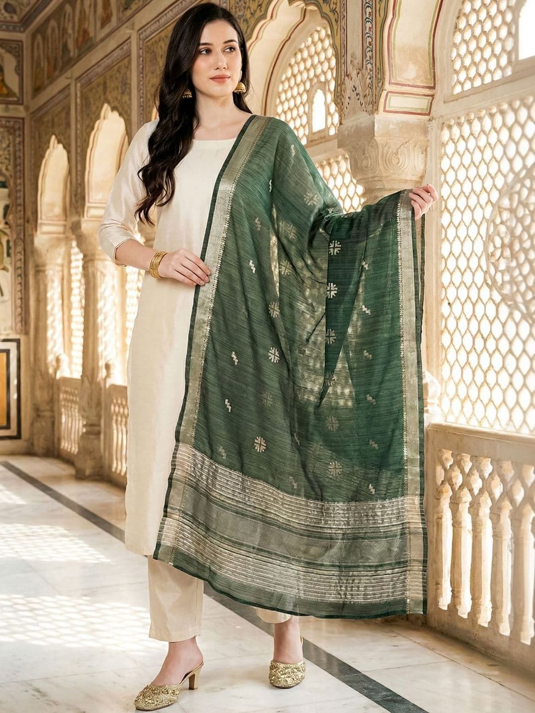 Indo Era Woven Design Dupatta with Zari - view 1